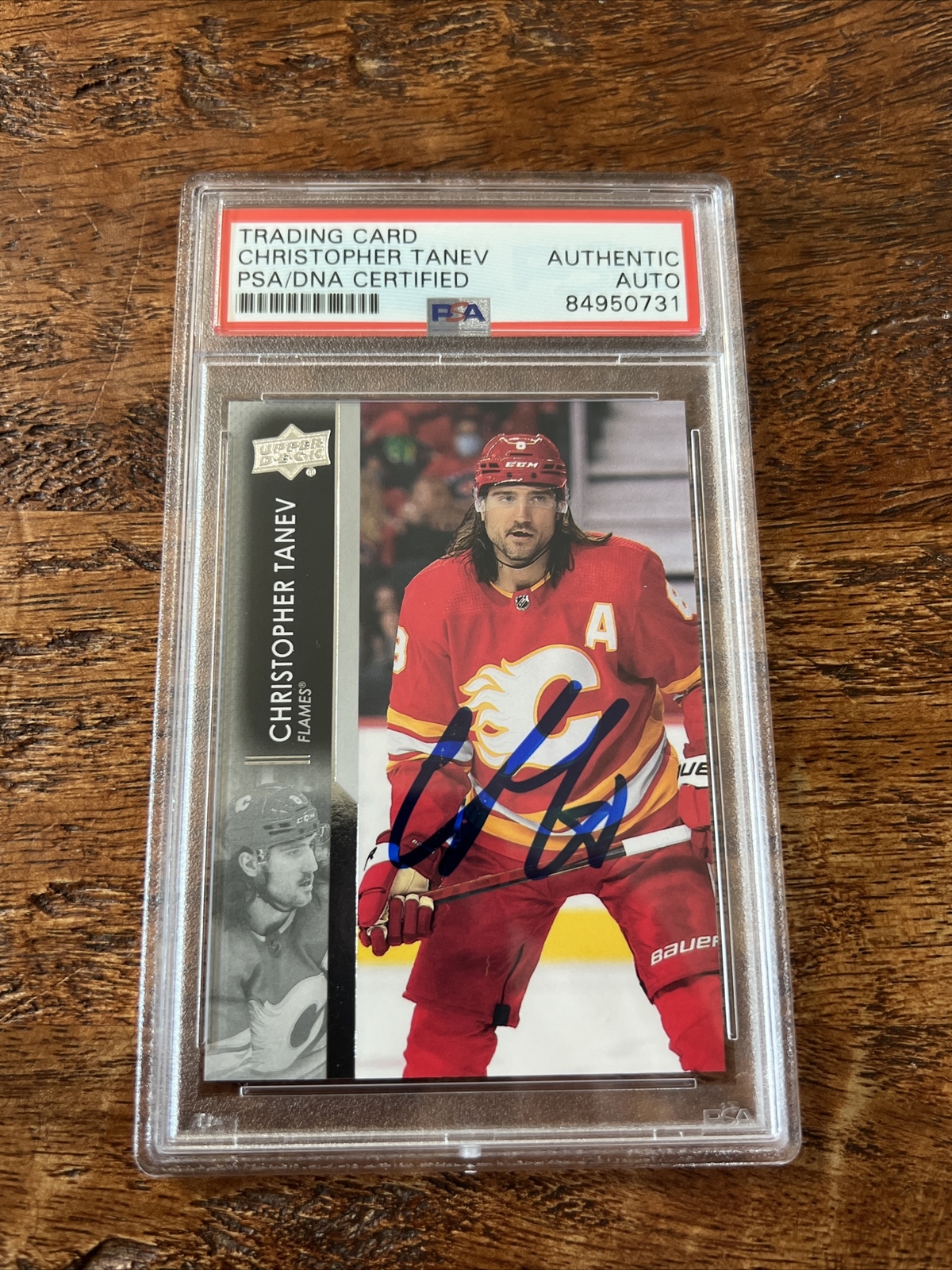 Christopher Tanev IP Signed Upper Deck Card Psa Dna Coa Slab Flames Autographed