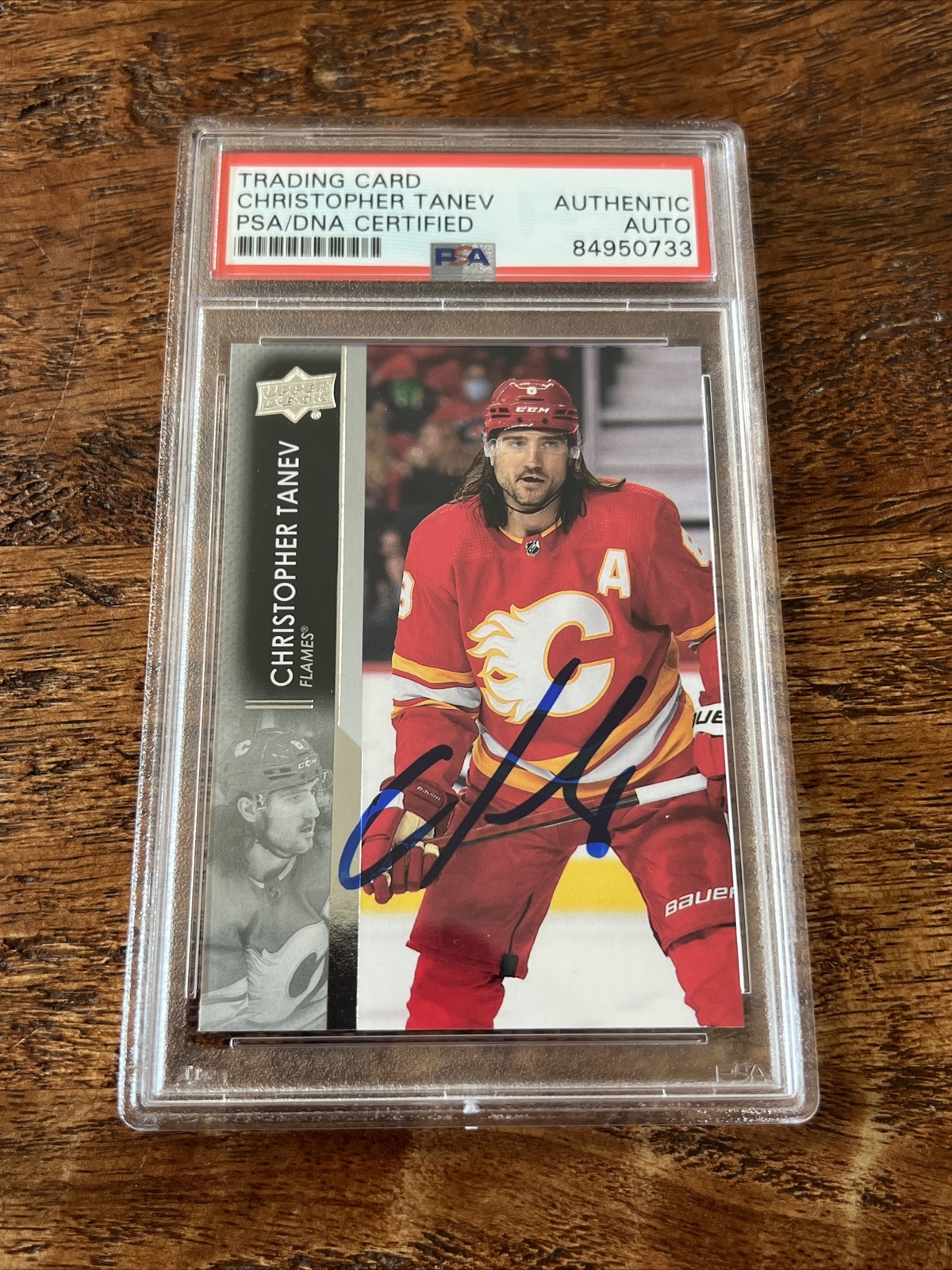 Christopher Tanev IP Signed Upper Deck Card Psa Dna Coa Slab Flames Autographed