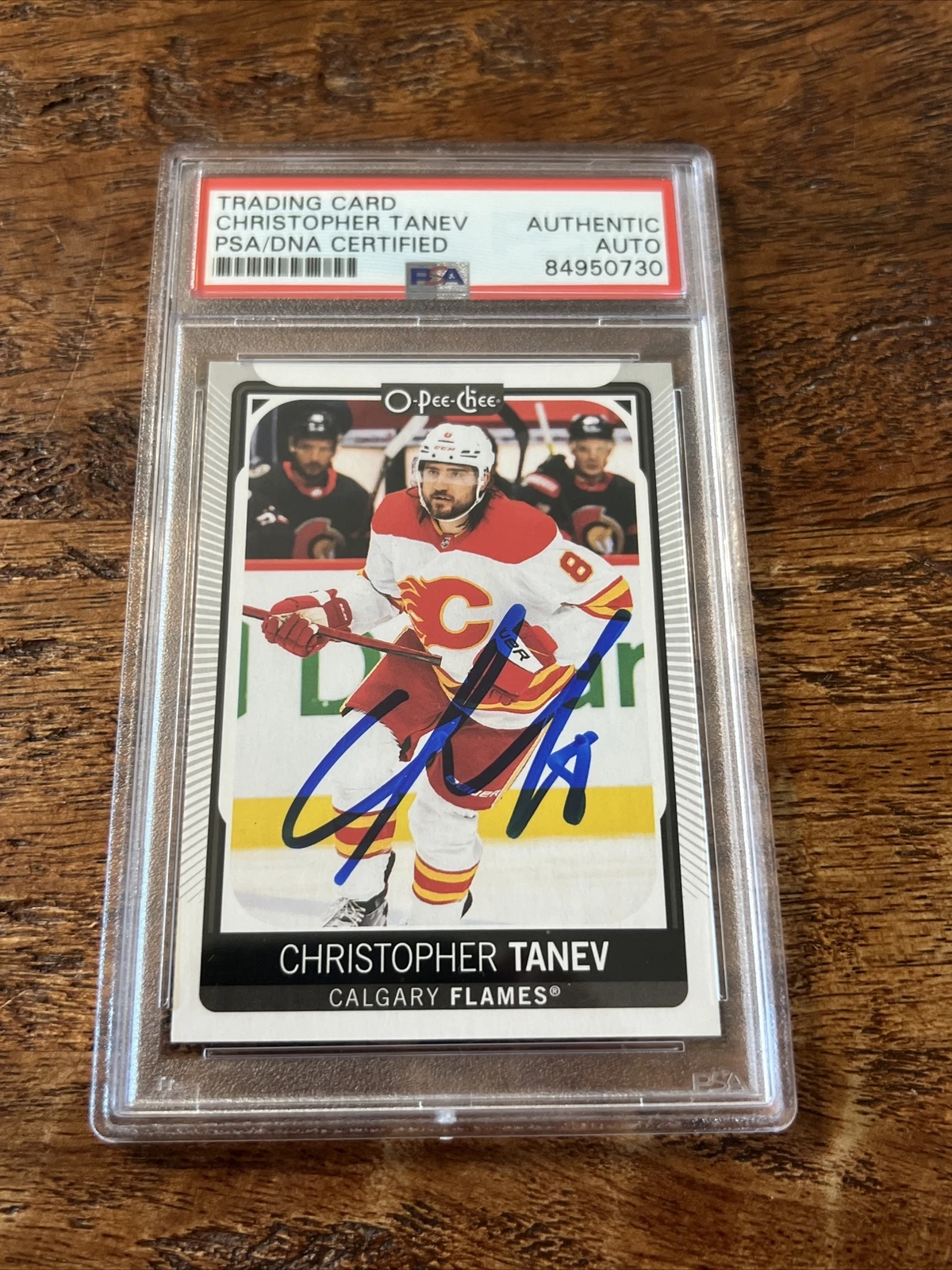 Christopher Tanev IP Signed O Pee Chee Card Psa Dna Coa Slab Flames Autographed