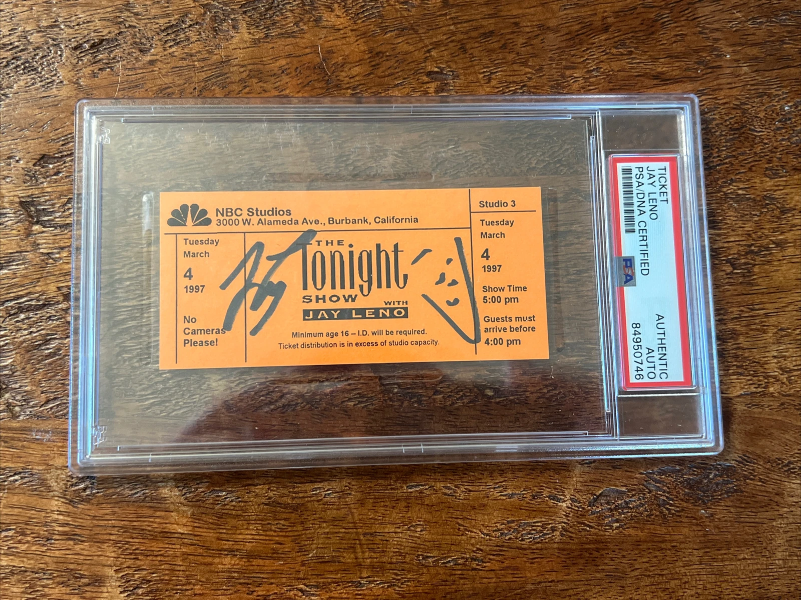Jay Leno Signed Ticket Stub Psa Dna Coa Slab Autographed The Tonight Show
