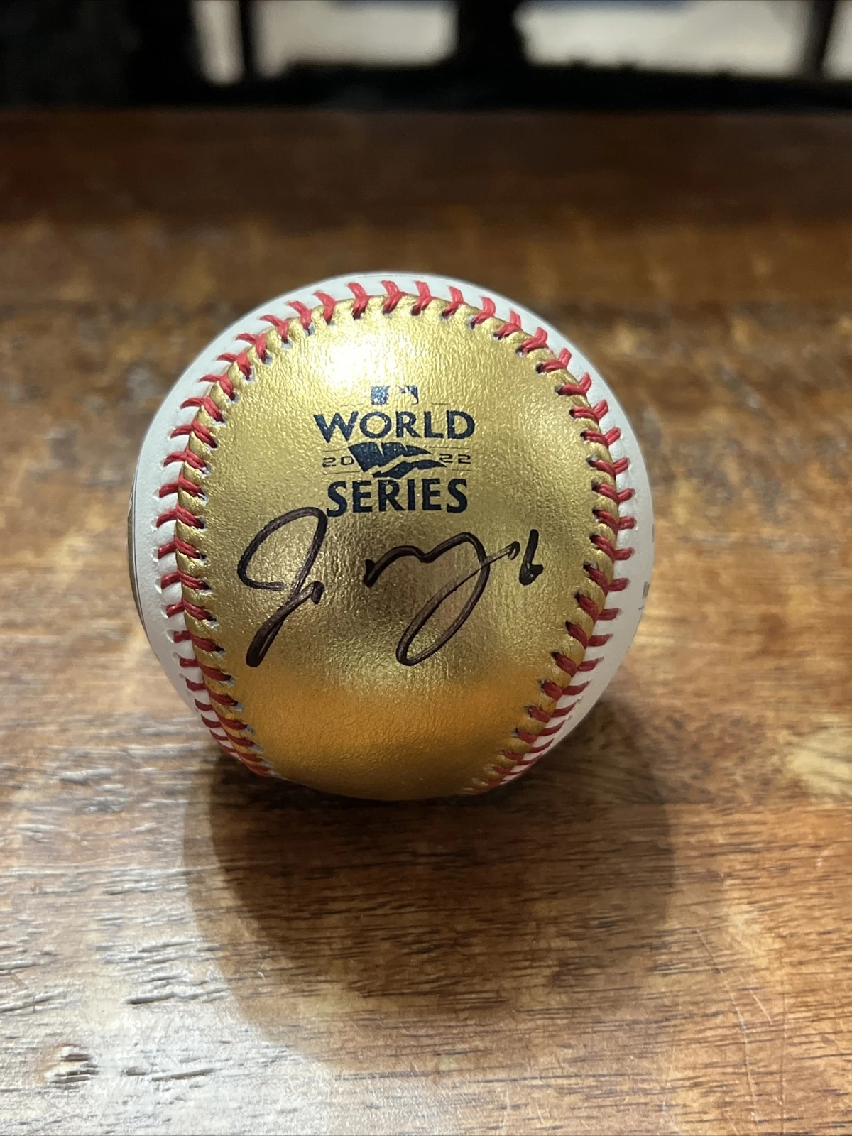 Jake Meyers Signed GOLD 2022 World Series Baseball PSA DNA Coa Astros