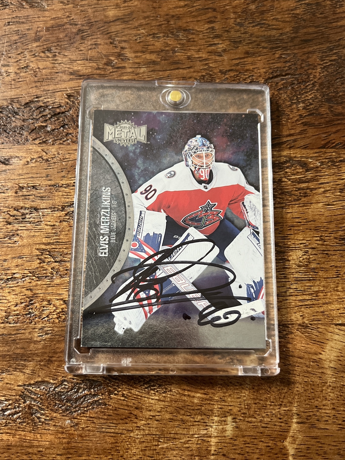 Elvis Merzlikins IP Signed Skybox Metal Card JSA Coa Autographed Blue Jackets