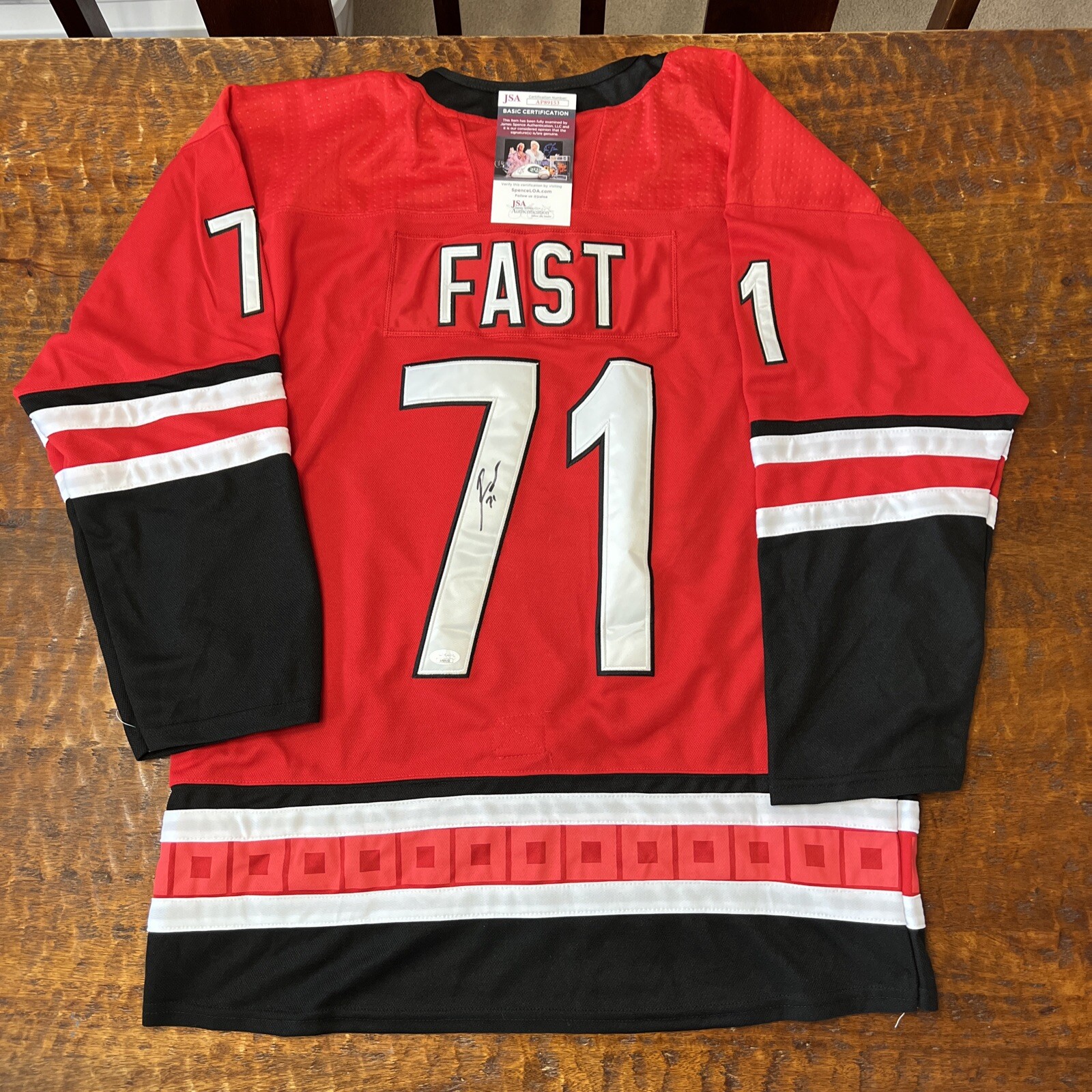 Jesper Fast Signed Carolina Hurricanes Jersey JSA Coa Autographed Hockey