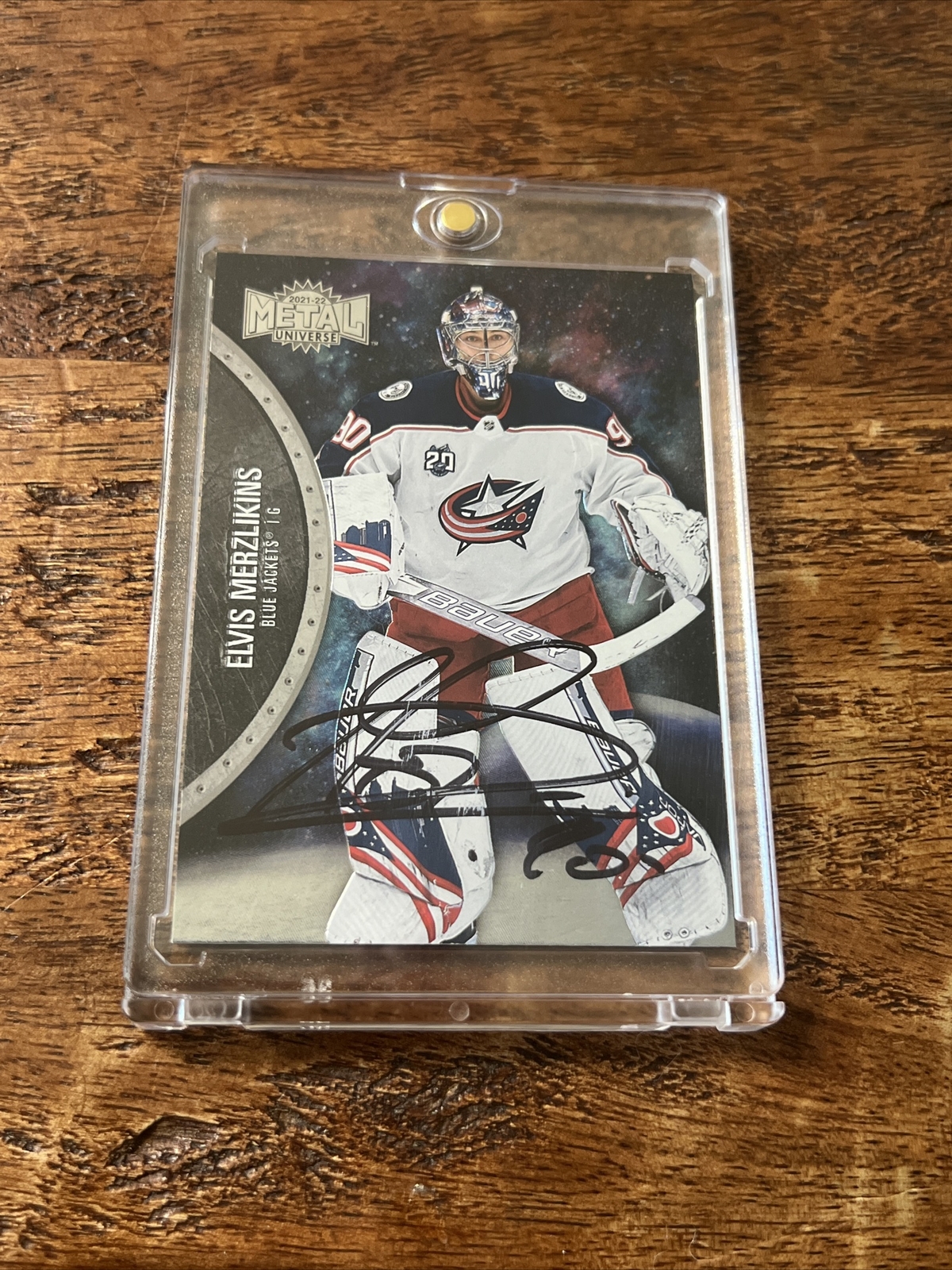 Elvis Merzlikins IP Signed Skybox Metal Card JSA Coa Autographed Blue Jackets