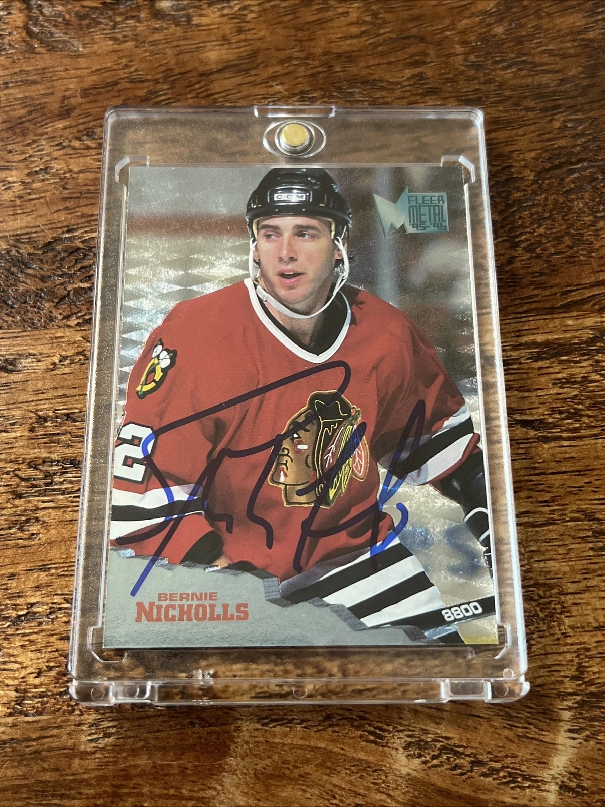 Bernie Nicholls IP Signed Skybox Metal Card PSA DNA Autographed Blackhawks
