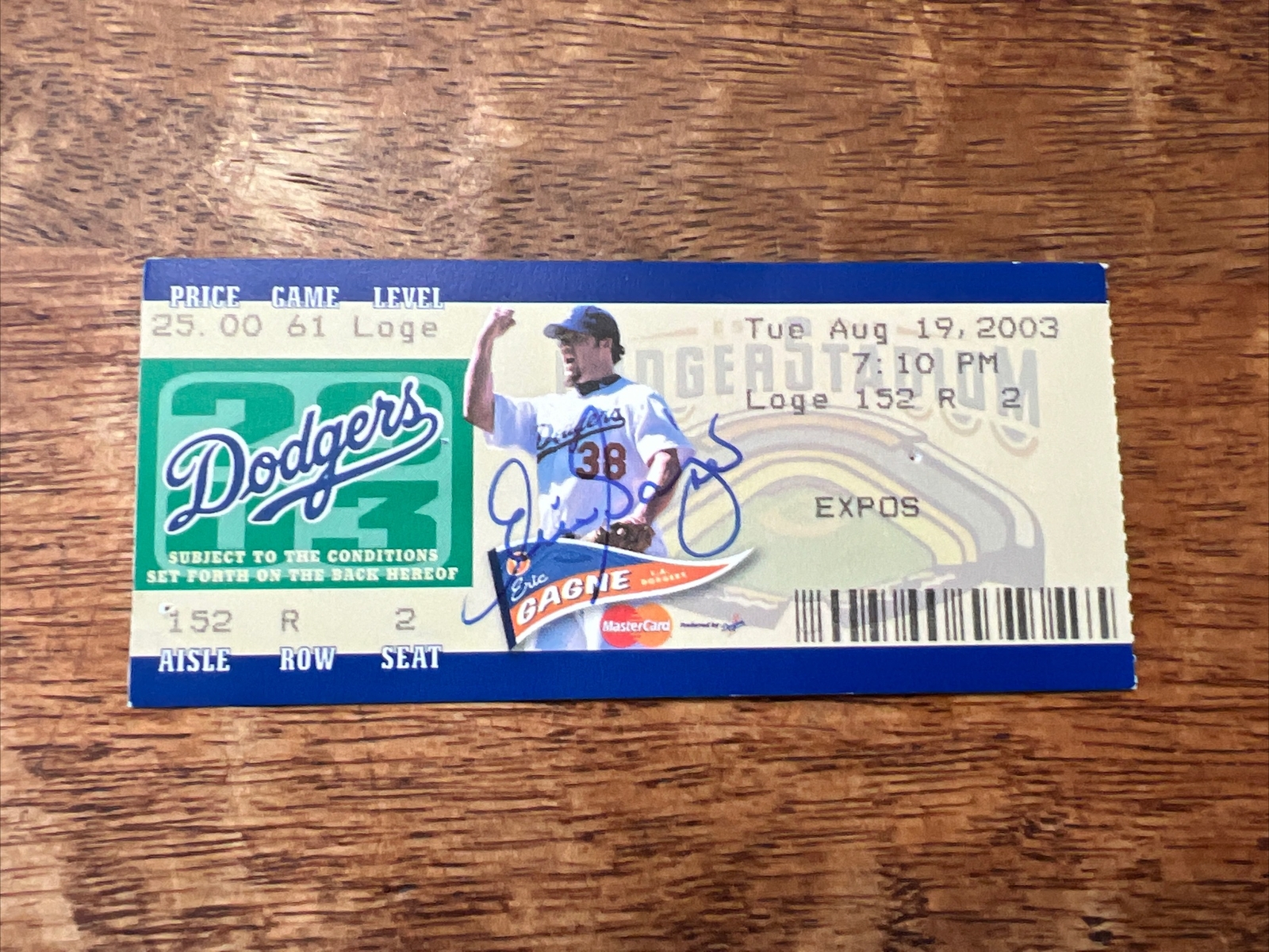 Eric Gagne Signed Ticket Stub JSA Coa Autographed Dodgers