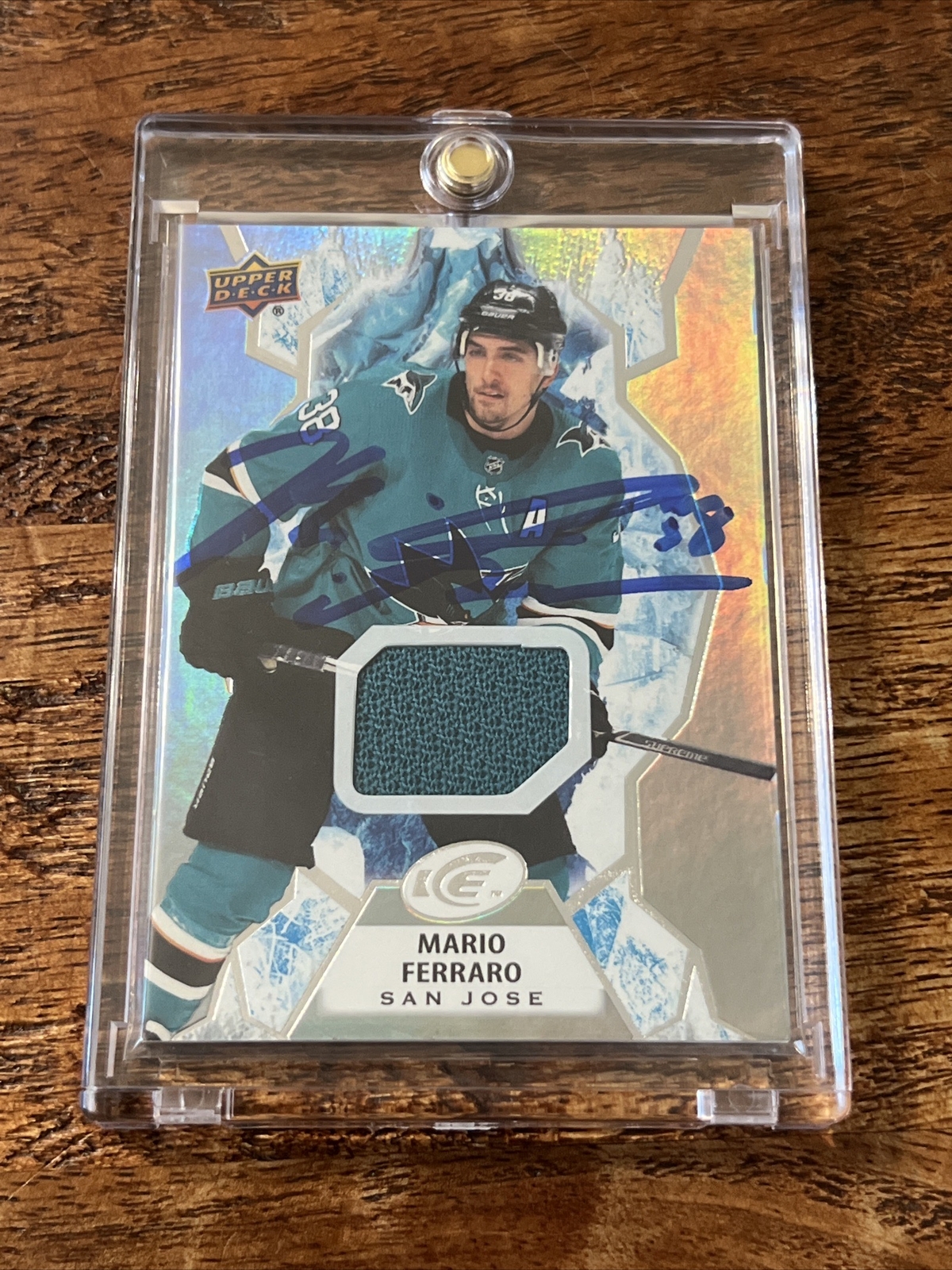 Mario Ferraro IP Signed Upper Deck Ice Jersey Card JSA Coa Sharks Autographed