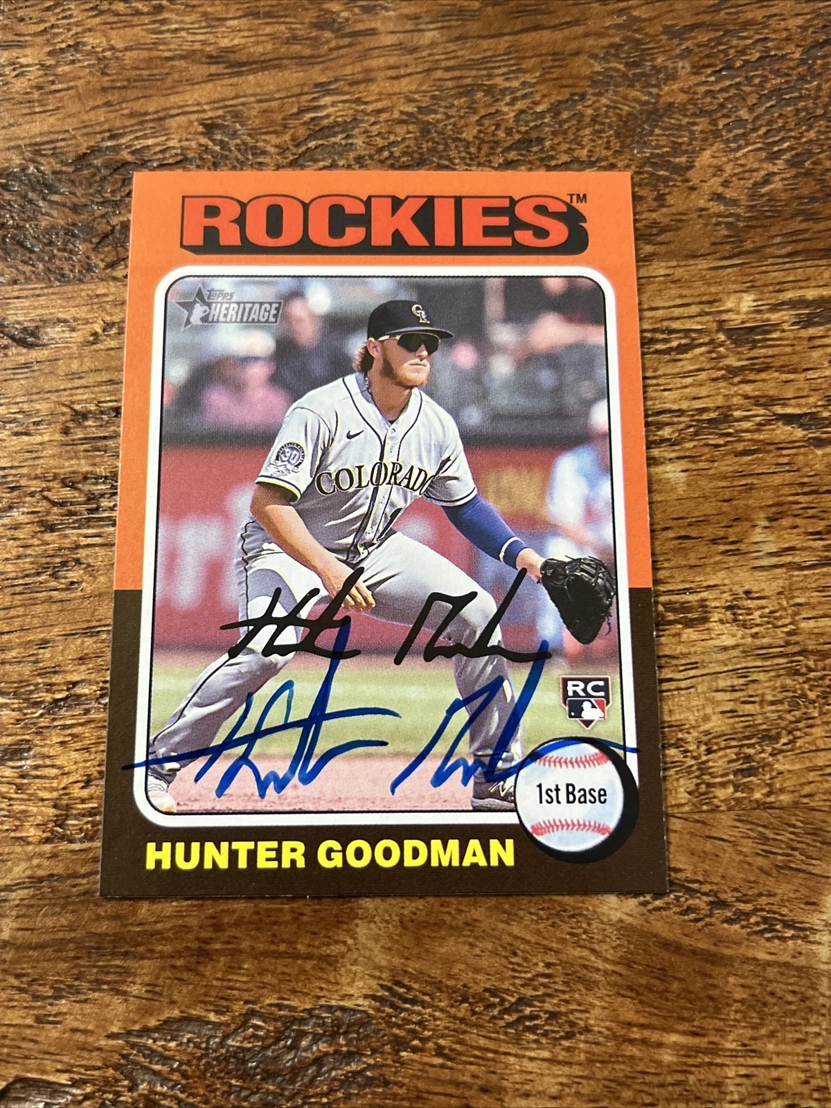 Hunter Goodman IP Signed Topps Heritage Card Colorado Rockies RC Autographed