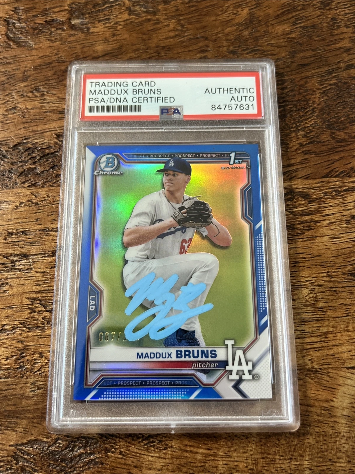 Maddux Bruns IP Signed 1st Bowman Chrome Card PSA DNA Coa Slab Dodgers Auto
