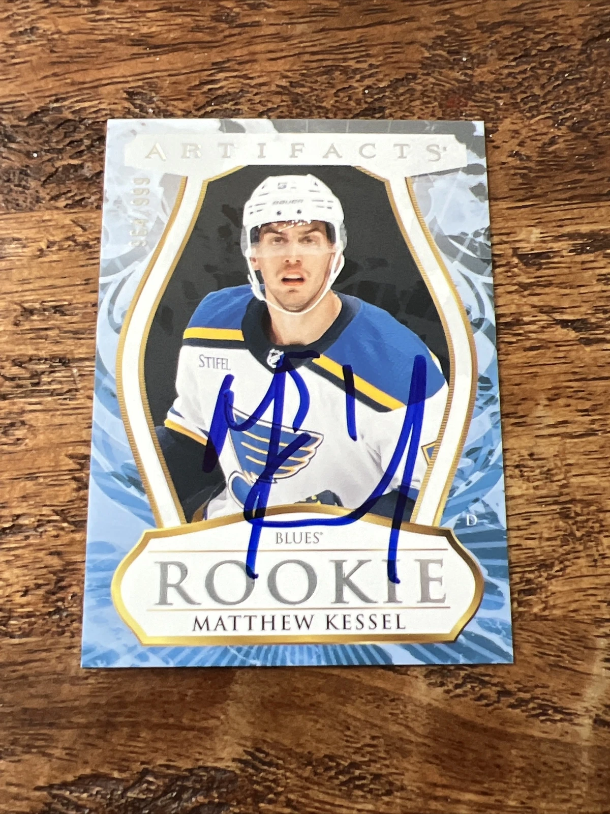 Matthew Kessel IP Signed 2023-24 Upper Deck Artifacts RC Card Blues Autographed