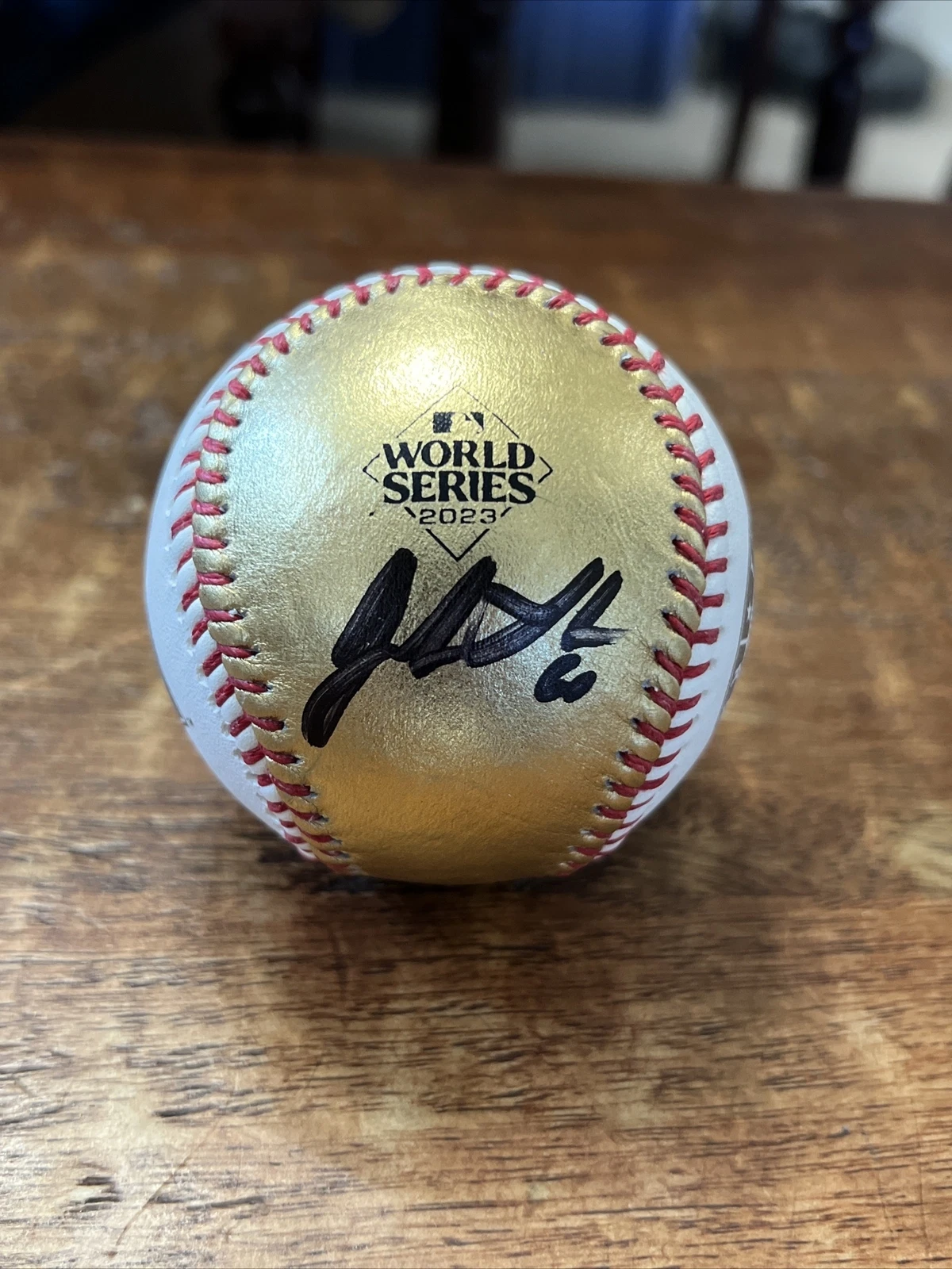 Josh Sborz Signed 2023 GOLD World Series Baseball JSA Coa Rangers Autographed