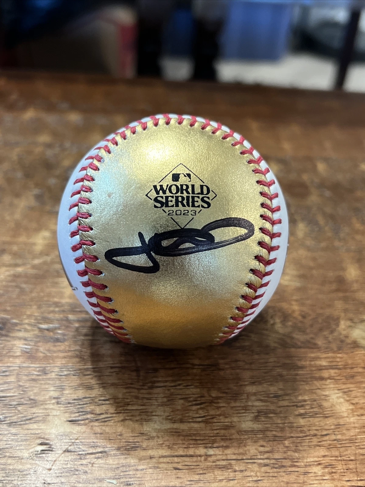 Jonah Heim Signed 2023 GOLD World Series Baseball JSA Coa Rangers Autographed