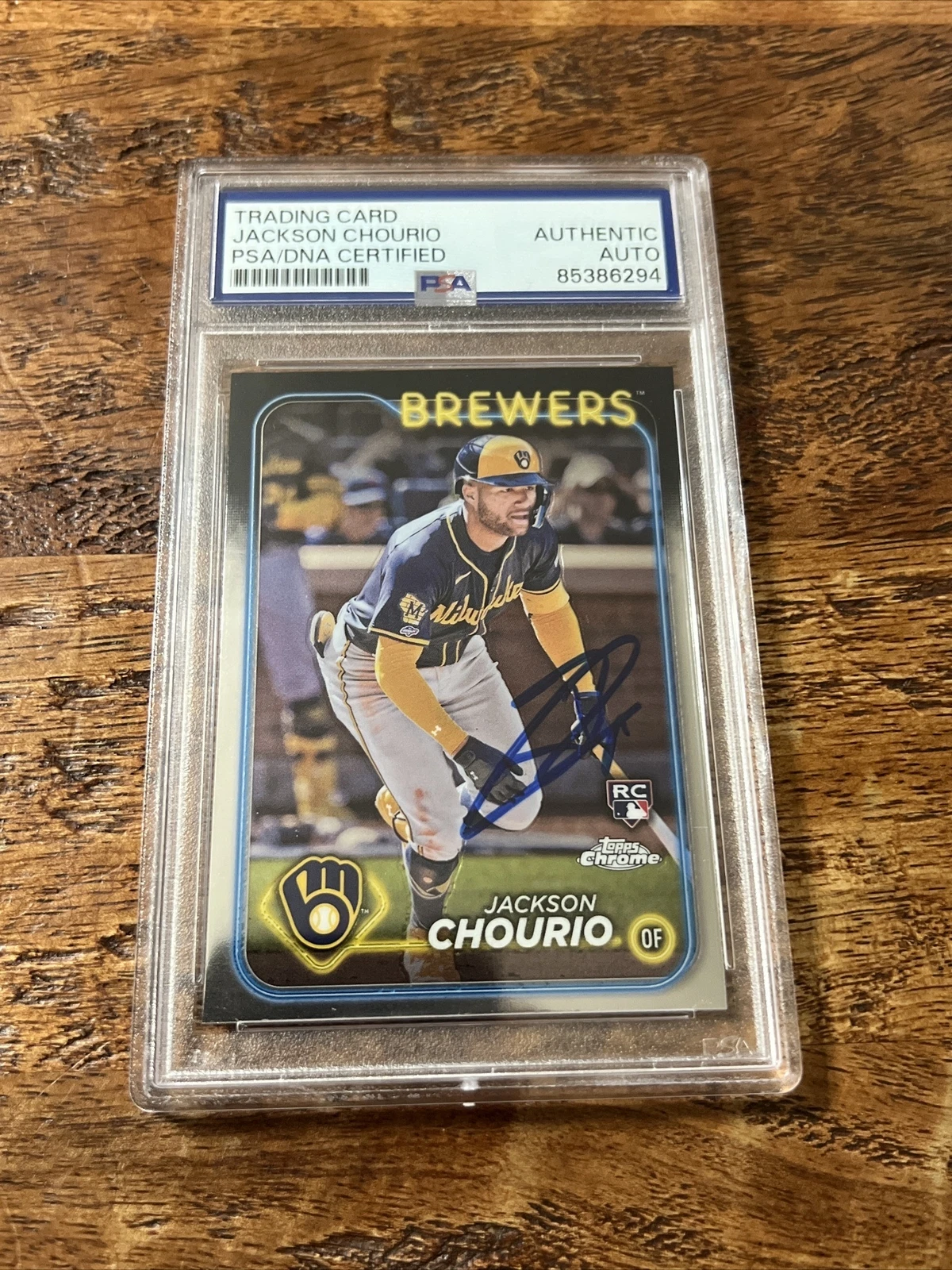 Jackson Chourio IP Signed Topps Chrome RC Card Psa Dna Slab Autographed Brewers