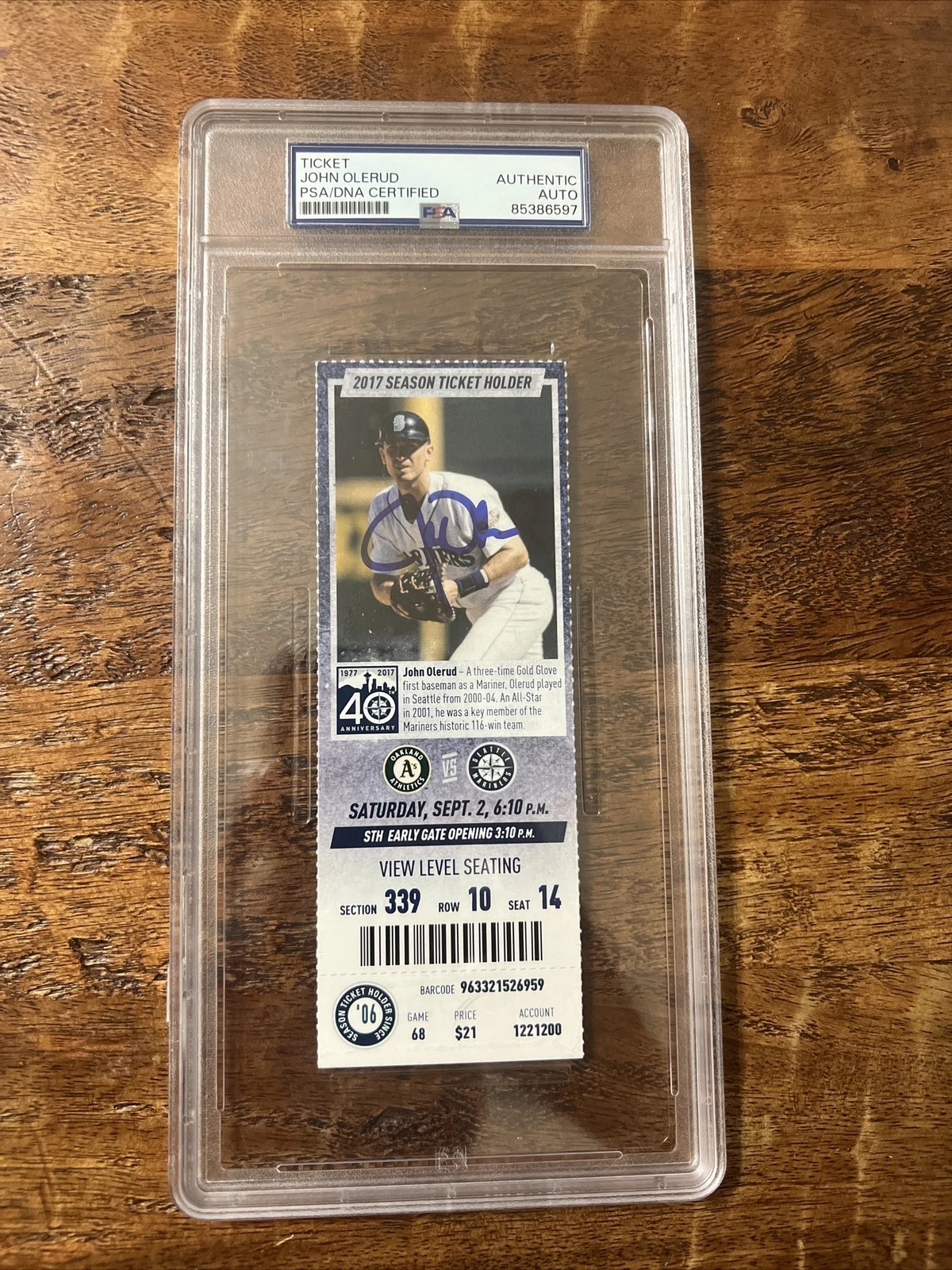 John Olerud Signed Ticket Stub PSA DNA Coa Slabbed Mariners Autographed