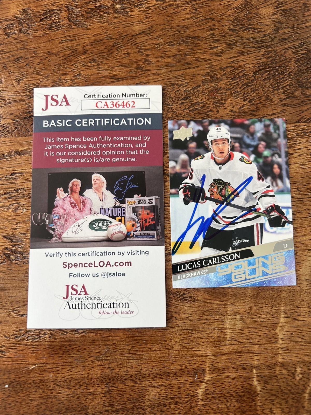 Lucas Carlsson IP Signed UD Young Guns Card JSA Coa Blackhawks Autographed