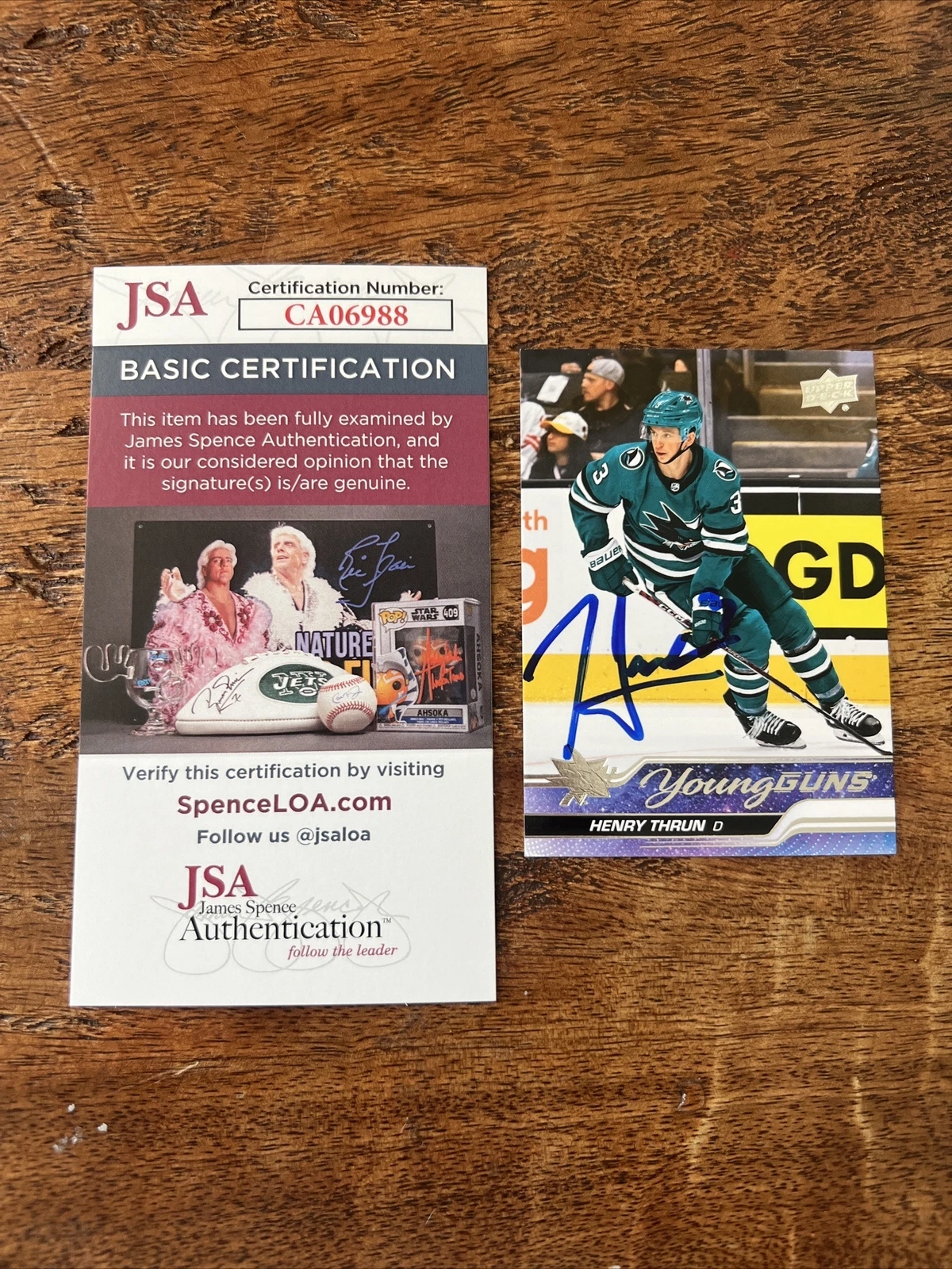 Henry Thrun IP Signed Upper Deck Young Guns Card JSA Coa Sharks Autographed