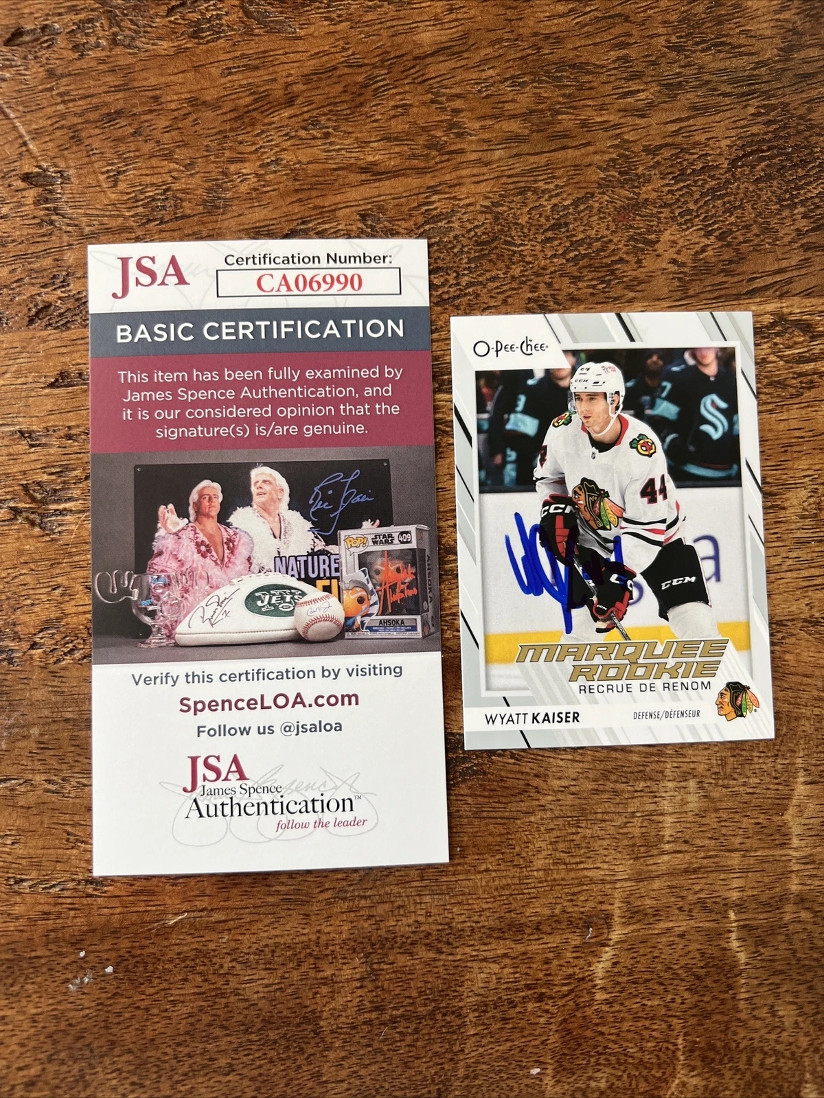 Wyatt Kaiser IP Signed O Pee Chee Rookie Card JSA Coa Blackhawks Autographed