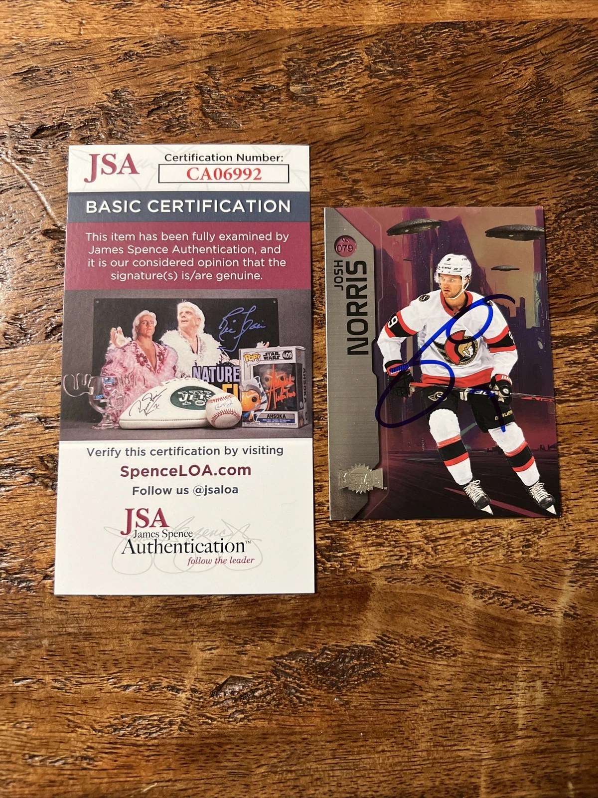 Josh Norris IP Signed Skybox Metal Card JSA Coa Senators Autographed
