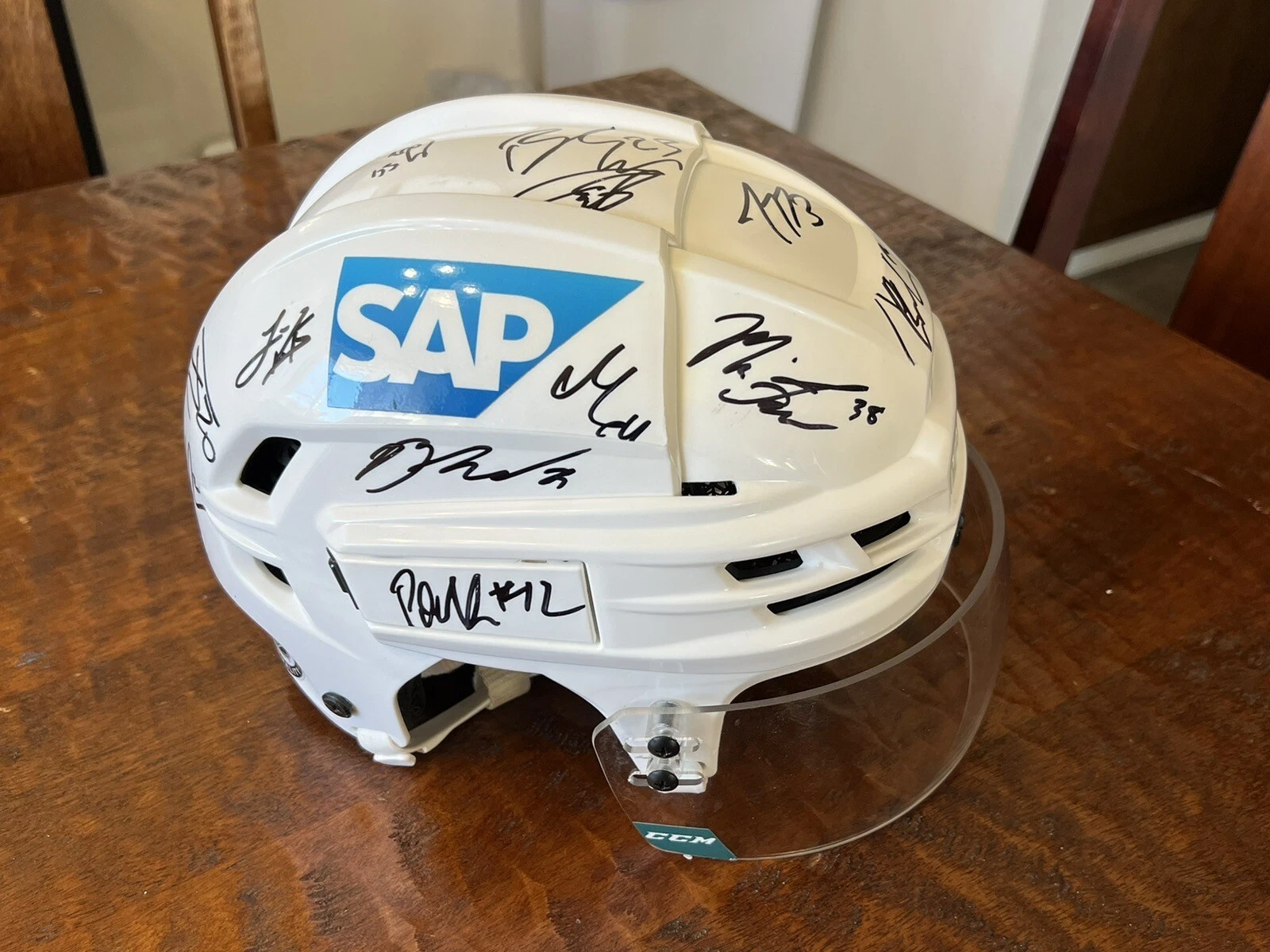 2024-25 San Jose Sharks Team Signed Game Helmet JSA Coa Macklin Celebrini Smith