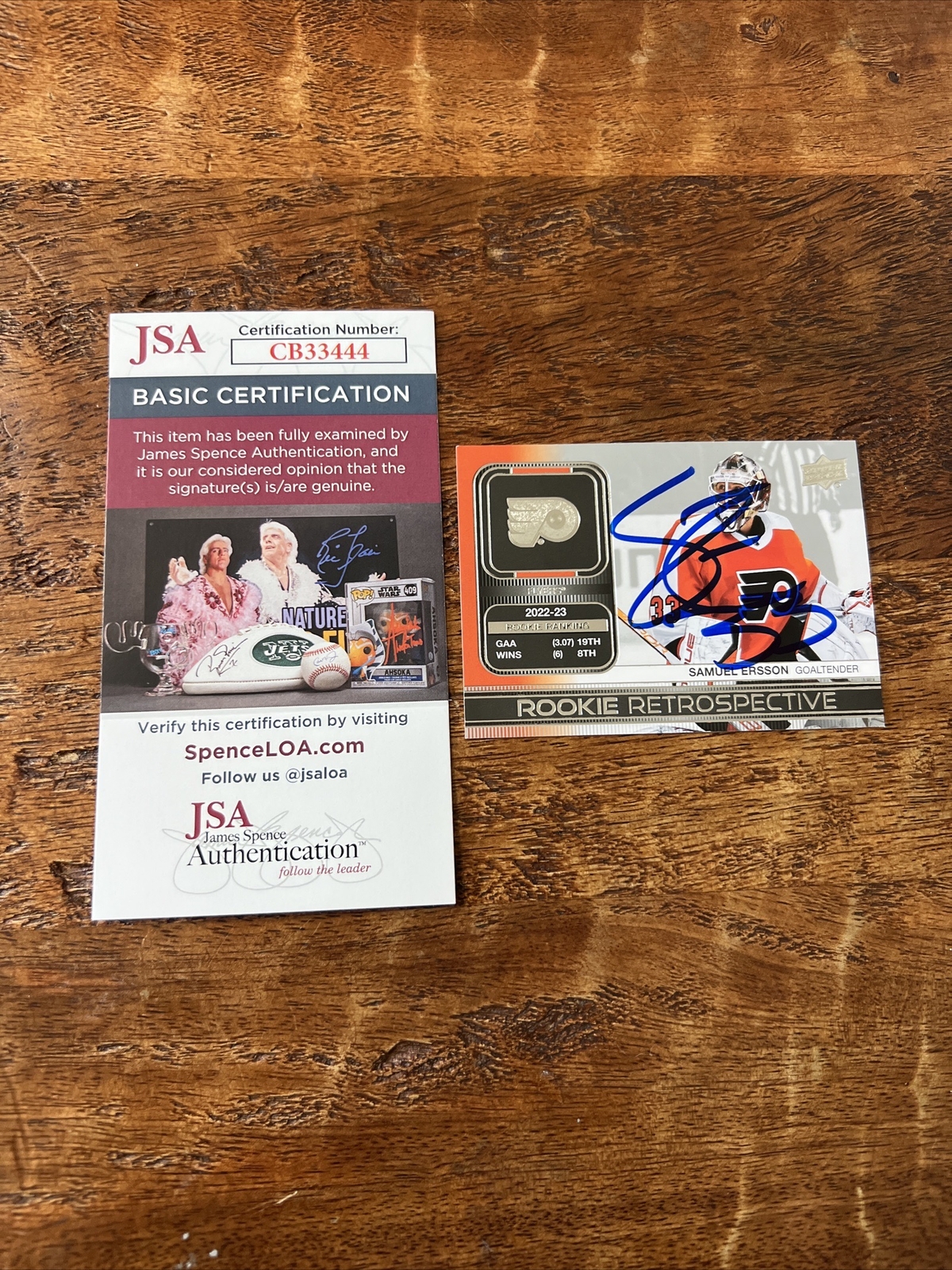 Samuel Ersson IP Signed Upper Deck Rookie Card JSA Coa Flyers Autographed