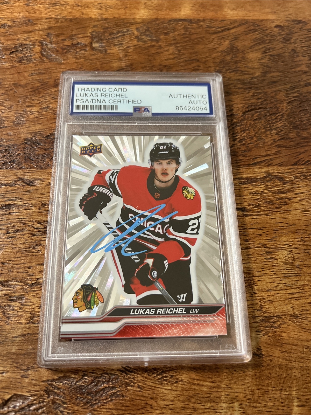 Lukas Reichel IP Signed UD Silver Outburst Card PSA DNA Coa Slab Blackhawks Auto