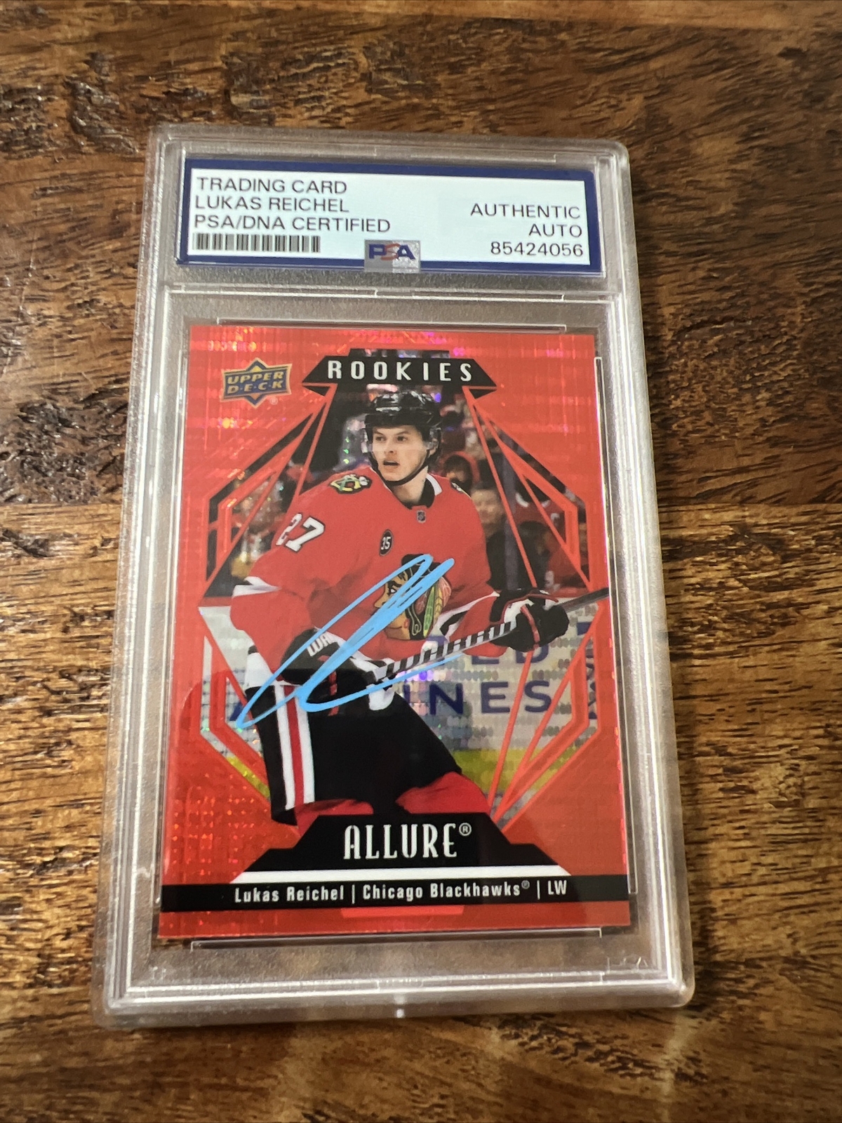 Lukas Reichel IP Signed UD Allure Rookie Card PSA DNA Coa Slab Blackhawks Auto