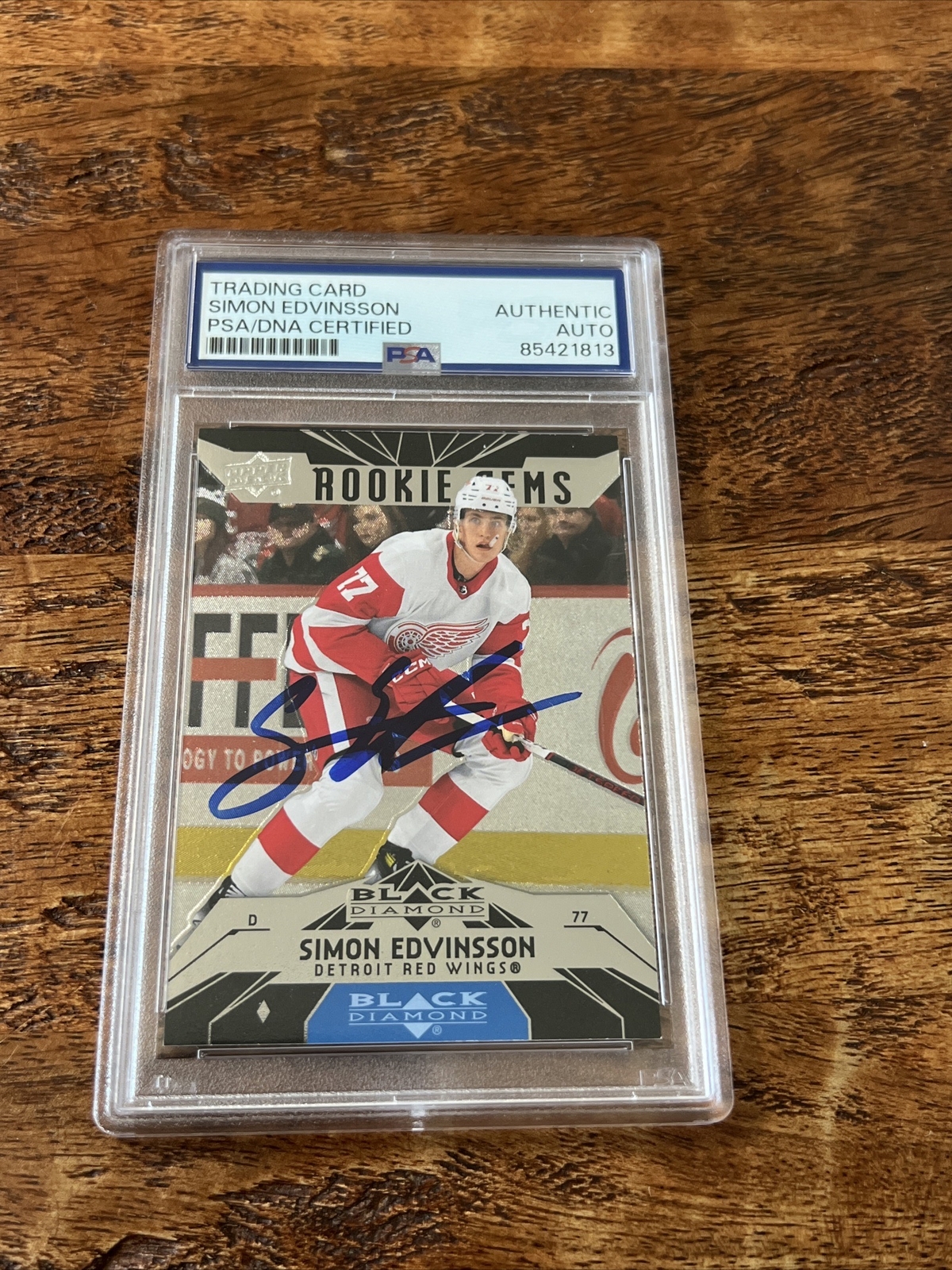 Simon Edvinsson IP Signed UD Black Diamond RC Card PSA DNA Slab Red Wings Auto