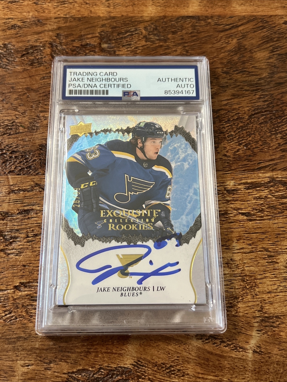Jake Neighbours IP Signed Exquisite Rookies RC Card PSA DNA Coa Slab Blues Auto