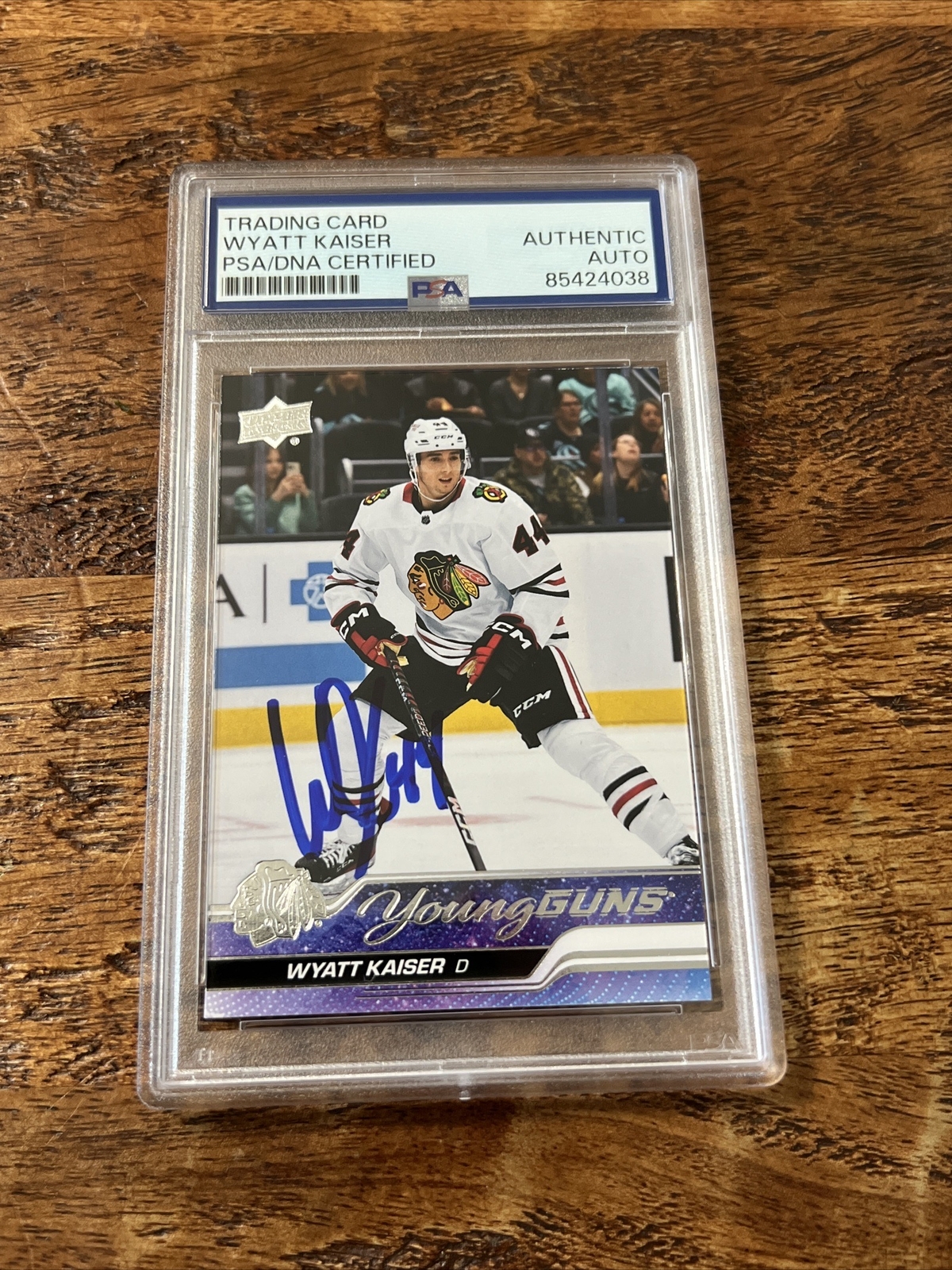 Wyatt Kaiser IP Signed UD Young Guns Card PSA DNA Slab Blackhawks Autographed