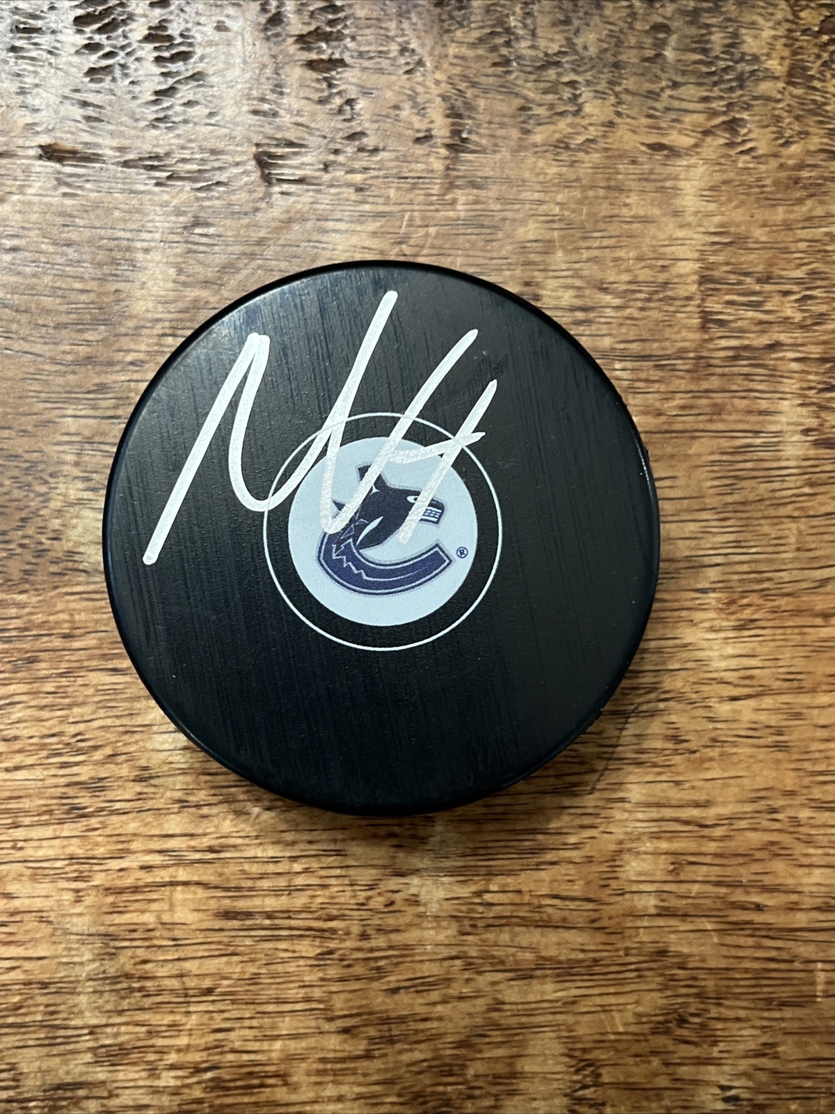 Nils Hoglander Signed Vancouver Canucks Hockey Puck PSA DNA Autographed