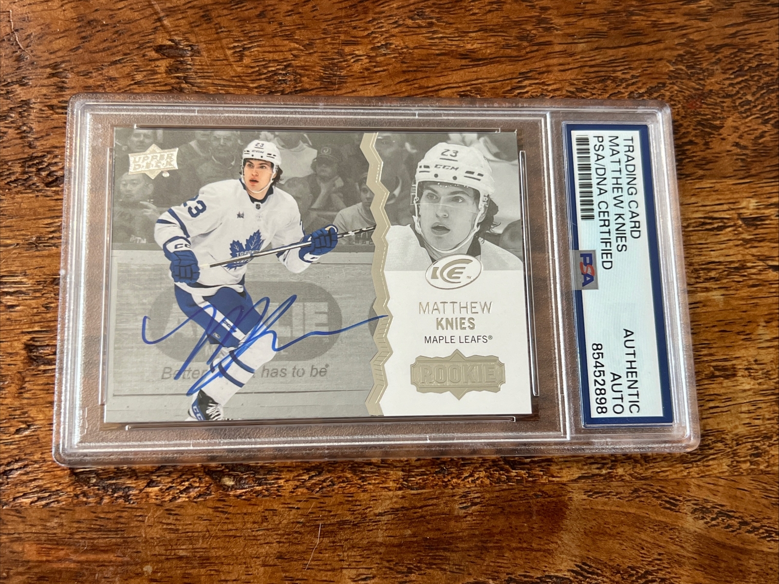 Matthew Knies IP Signed UD Ice Rookie Card Psa Dna Slab Autographed Maple Leafs