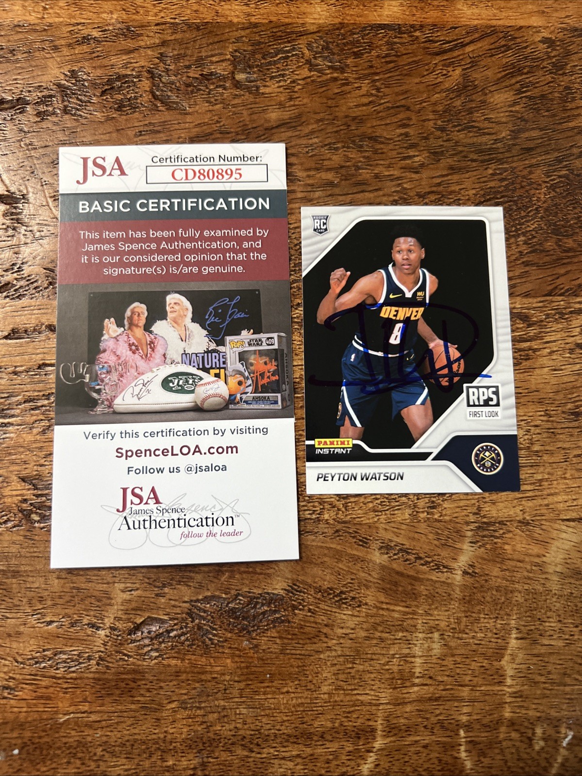 Peyton Watson IP Signed Panini Instant RC Card JSA Coa Autographed Nuggets