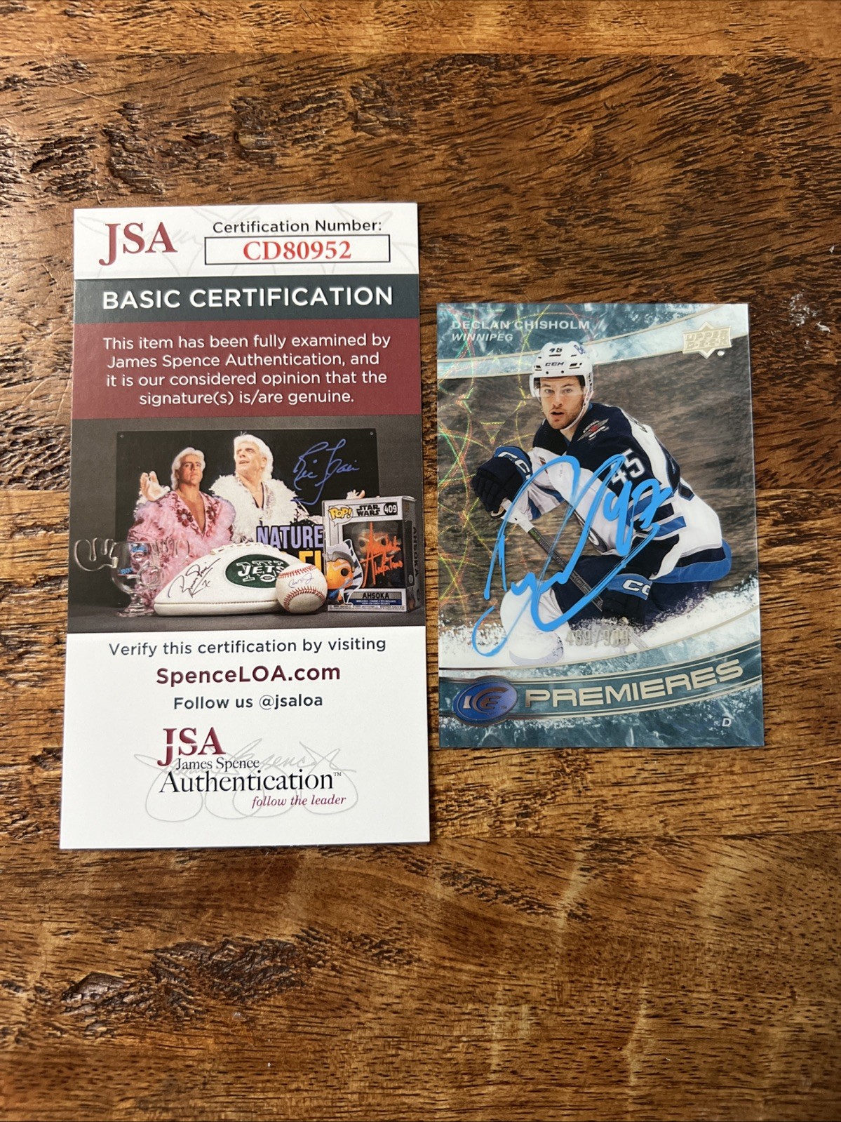 Declan Chisholm IP Signed UD Ice Premieres RC Card JSA Coa Jets Autographed