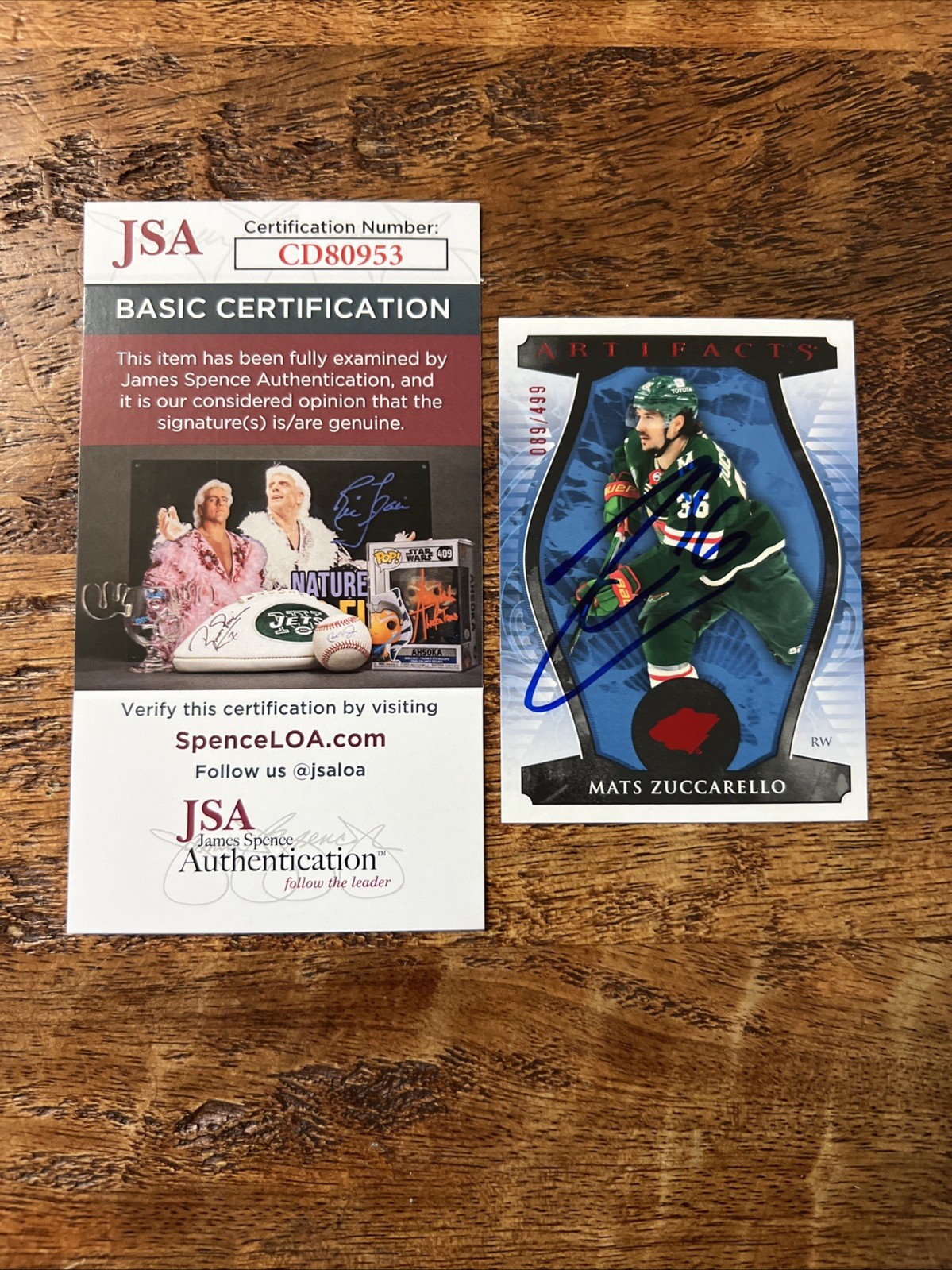 Mats Zuccarello IP Signed Upper Deck Artifacts Card JSA Coa Wild Autographed