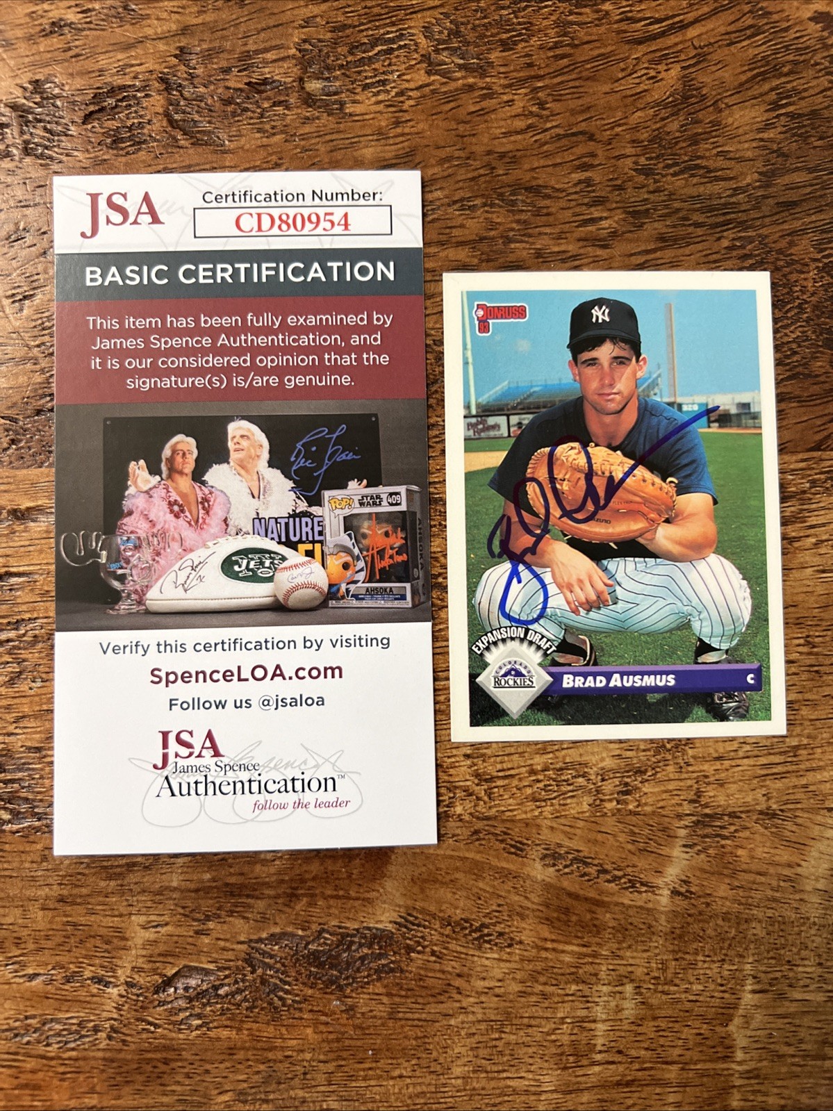 Brad Ausmus IP Signed Donruss Rookie Card JSA Coa Yankees Autographed