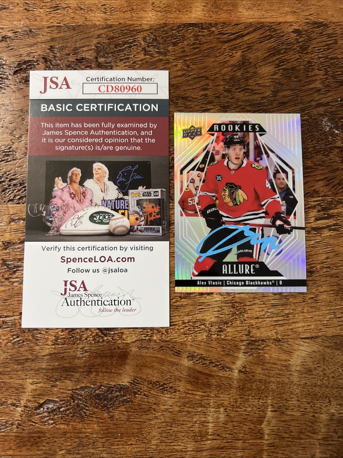 Alex Vlasic IP Signed Upper Deck Allure RC Card JSA Coa Blackhawks Autographed