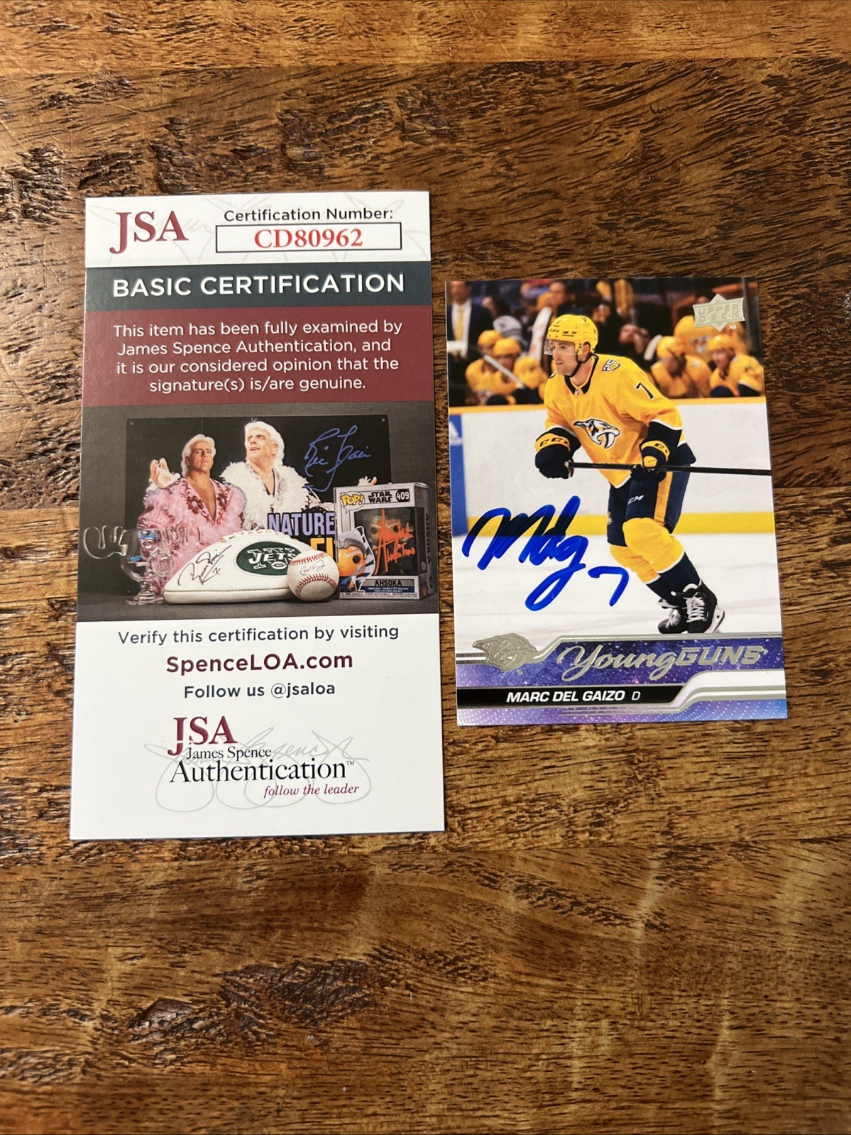 Marc Del Gaizo IP Signed UD Young Guns Card JSA Coa Predators Autographed