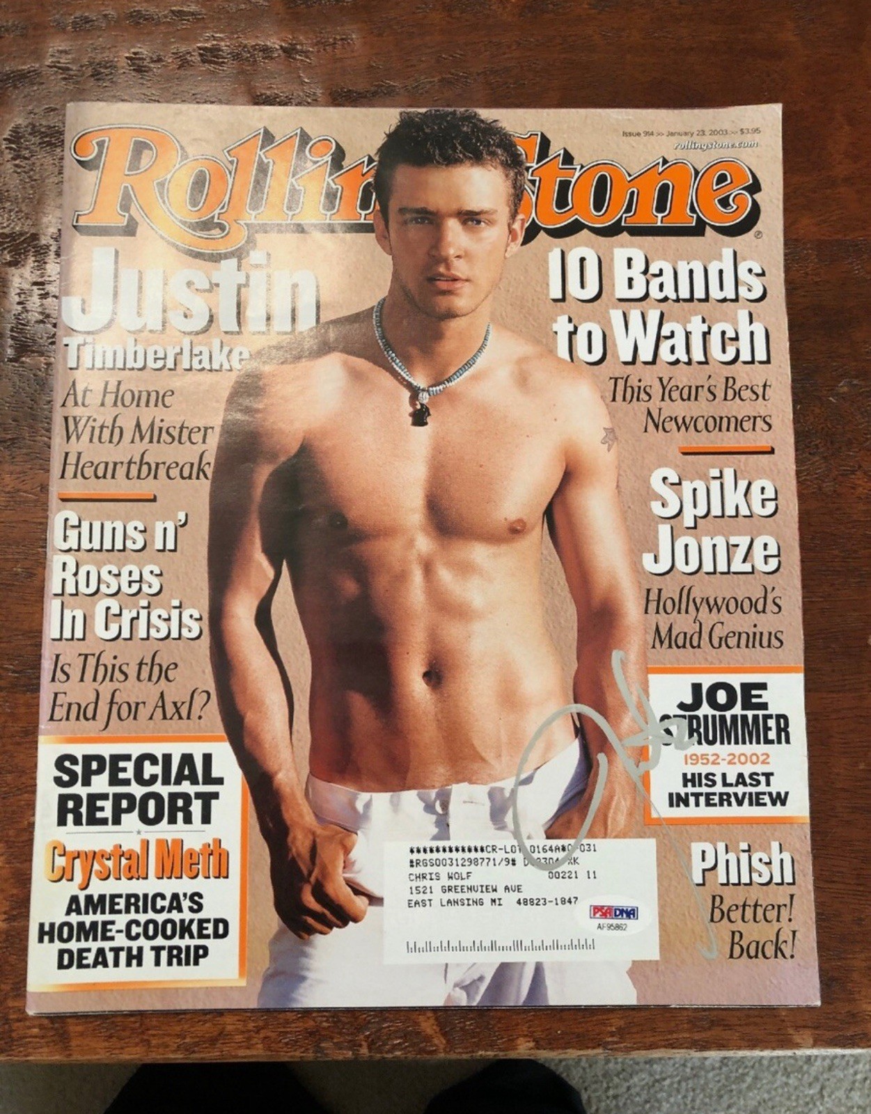 Justin Timberlake Signed Rolling Stone Magazine Psa/Dna Coa Autographed