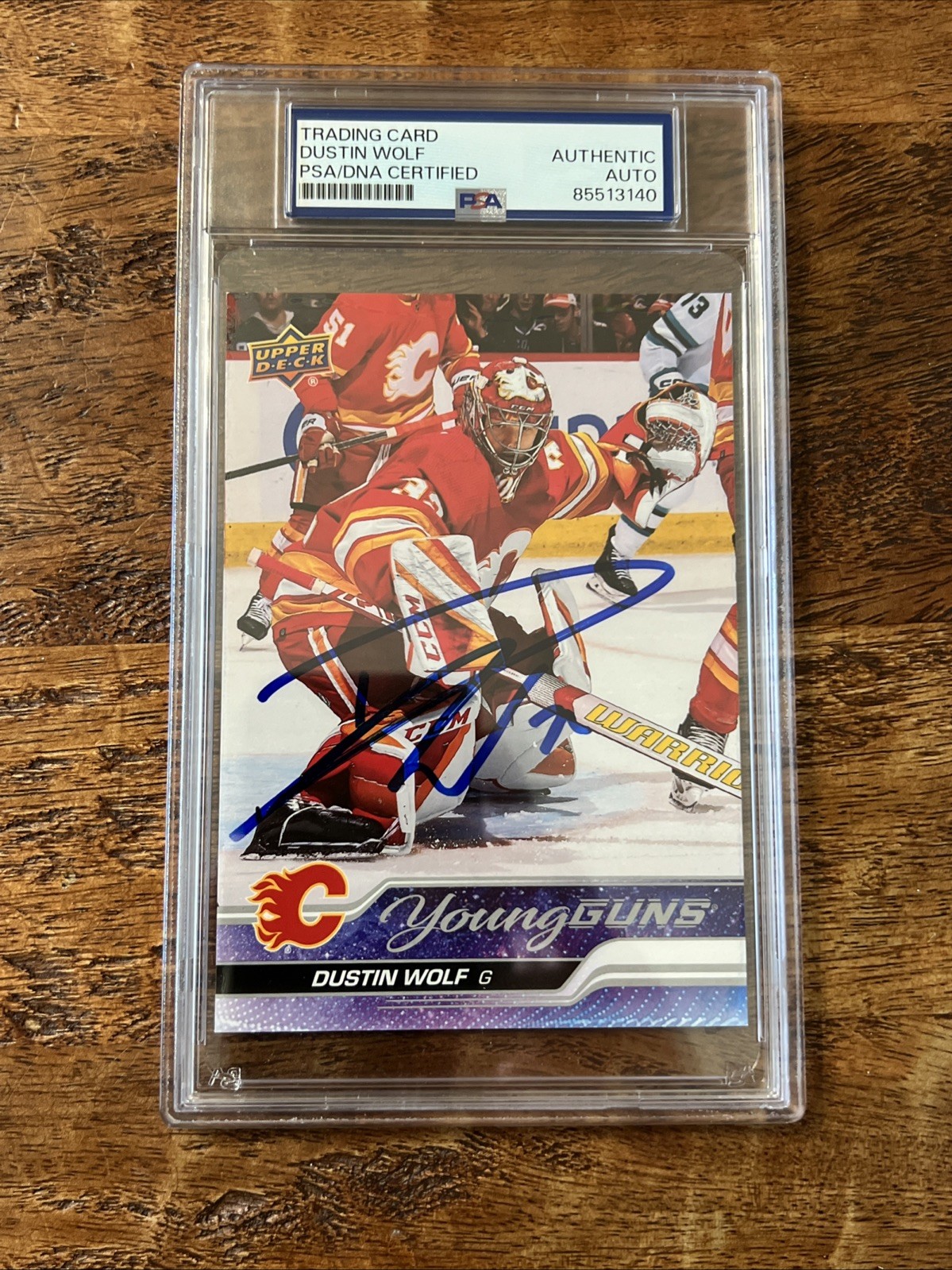 Dustin Wolf IP Signed UD Jumbo Young Guns Card PSA DNA Coa Slab Flames Auto