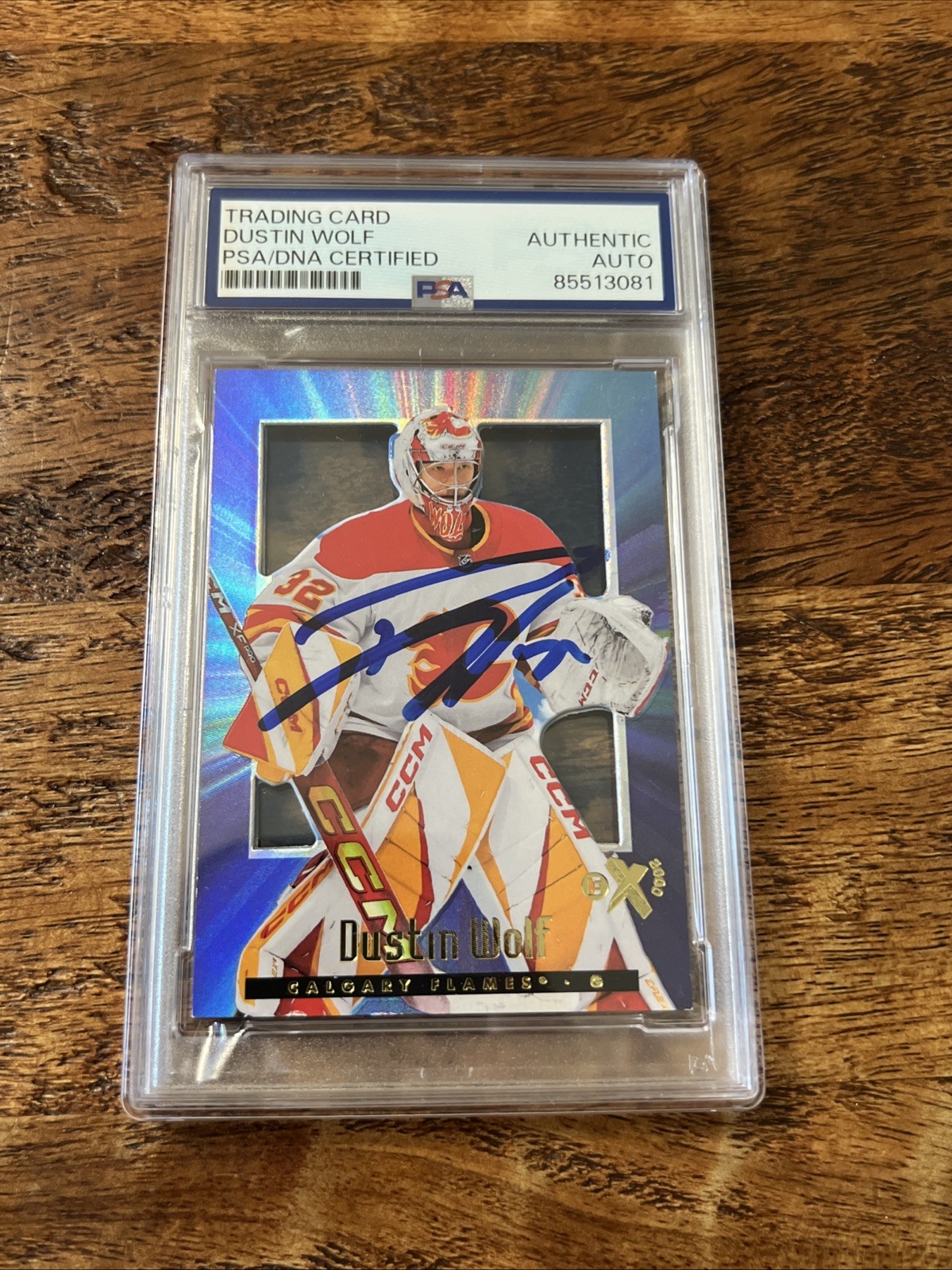 Dustin Wolf IP Signed Skybox EX-2000 Card PSA DNA Coa Slab Flames Autographed