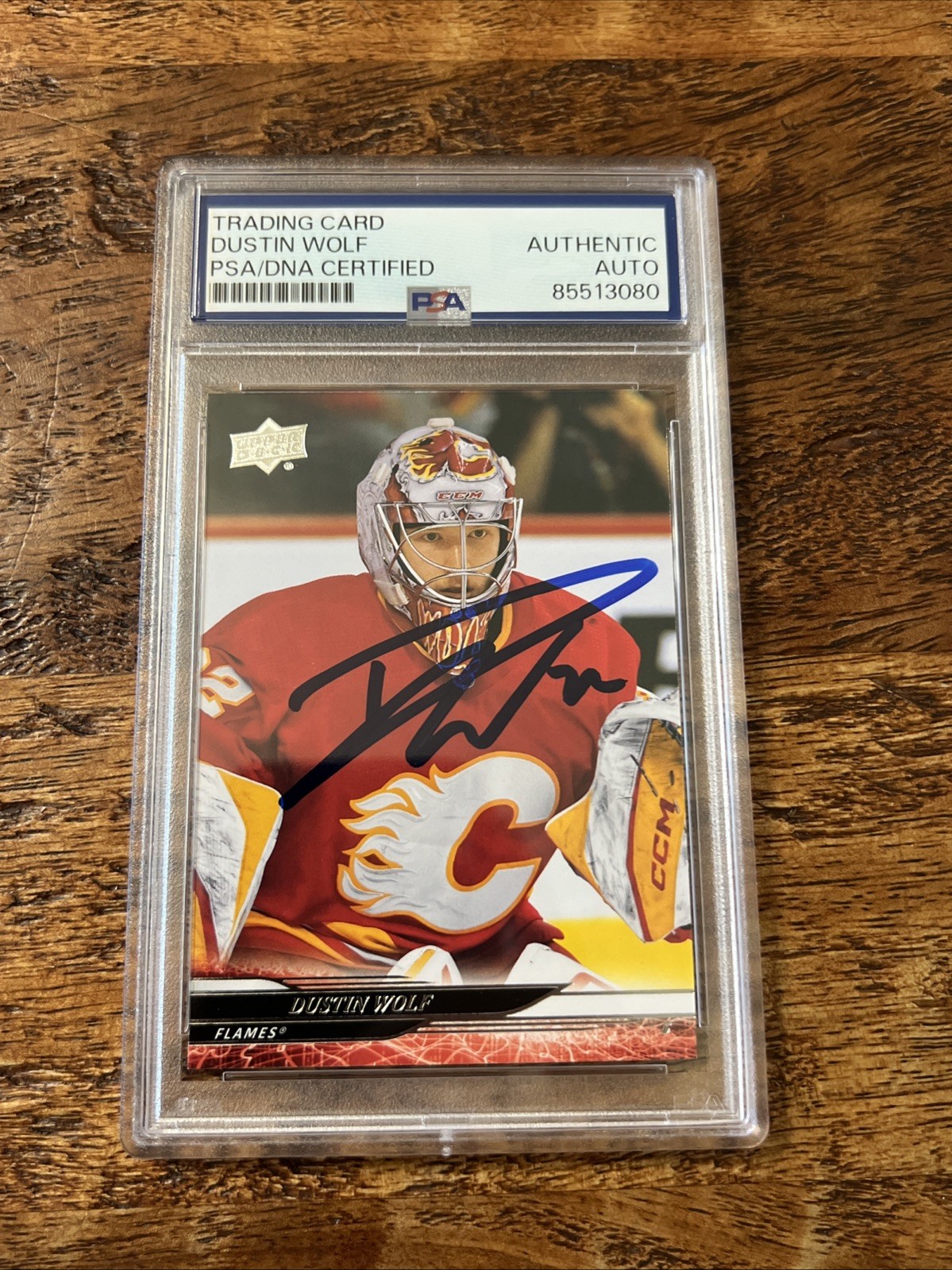 Dustin Wolf IP Signed Upper Deck Card PSA DNA Coa Slab Flames Autographed