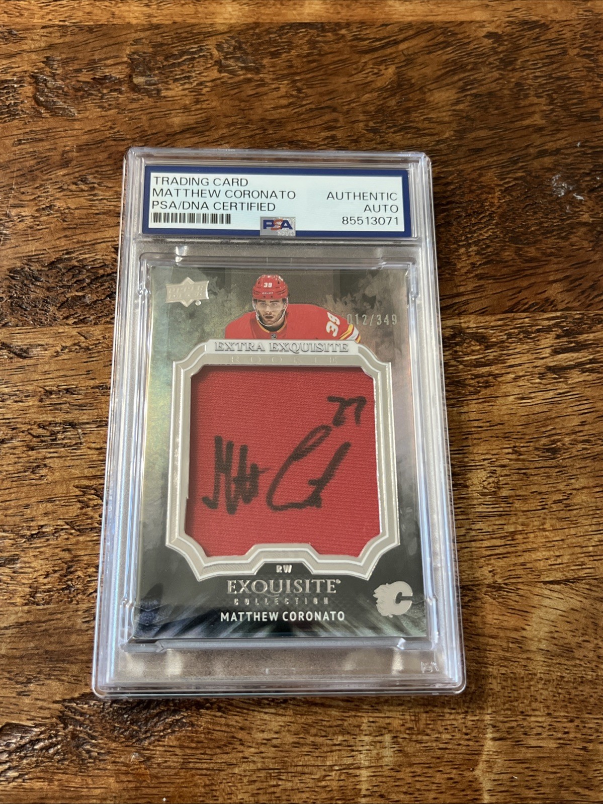 Matthew Coronato IP Signed UD Exquisite RC Jersey Card PSA DNA Slab Flames Auto