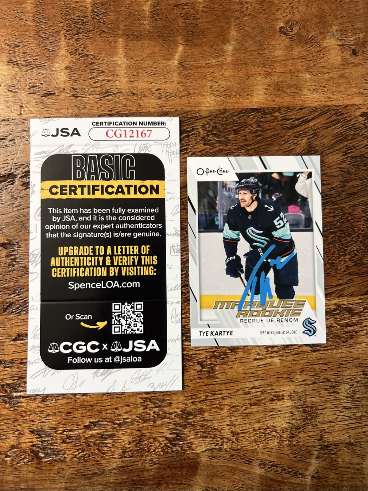 Tye Kartye IP Signed O Pee Chee RC Card JSA Coa Kraken Autographed