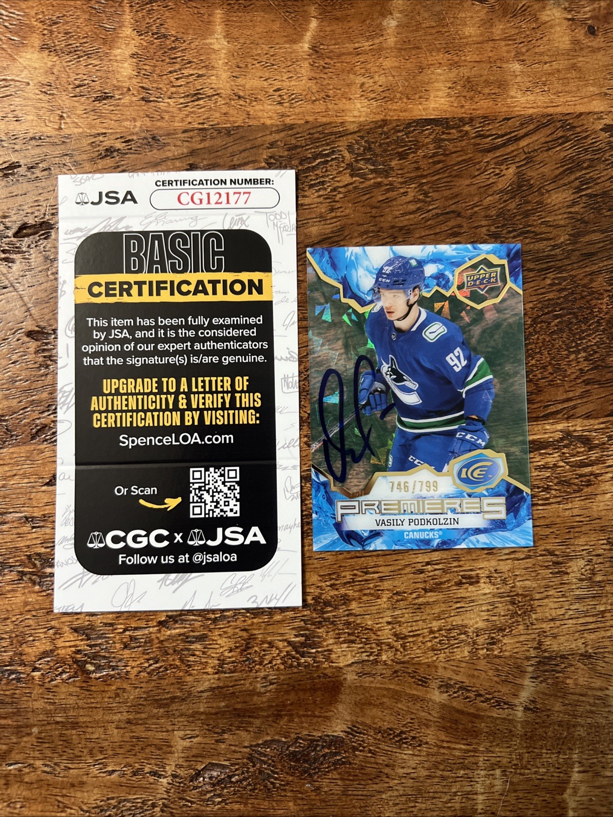 Vasily Podkolzin IP Signed UD Ice RC Card JSA Coa Canucks Autographed