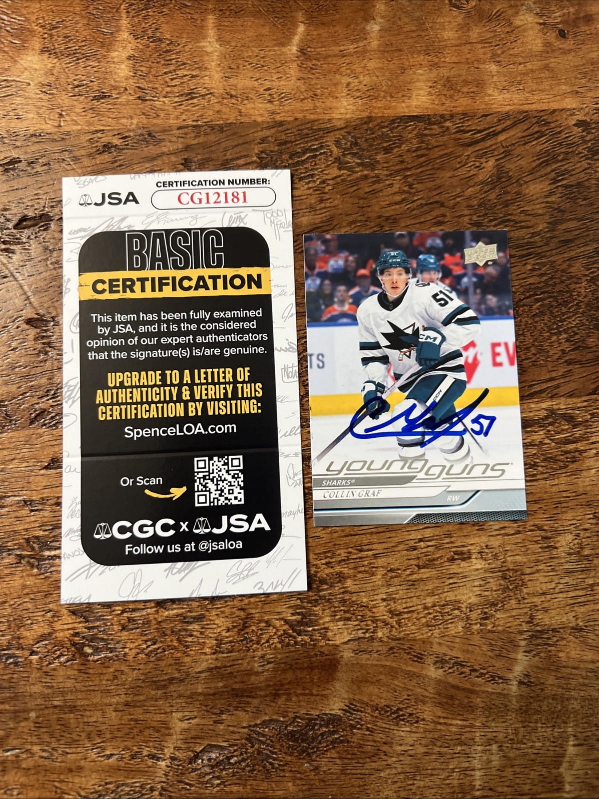 Collin Graf IP Signed Upper Deck Young Guns Card JSA Coa Sharks Autographed