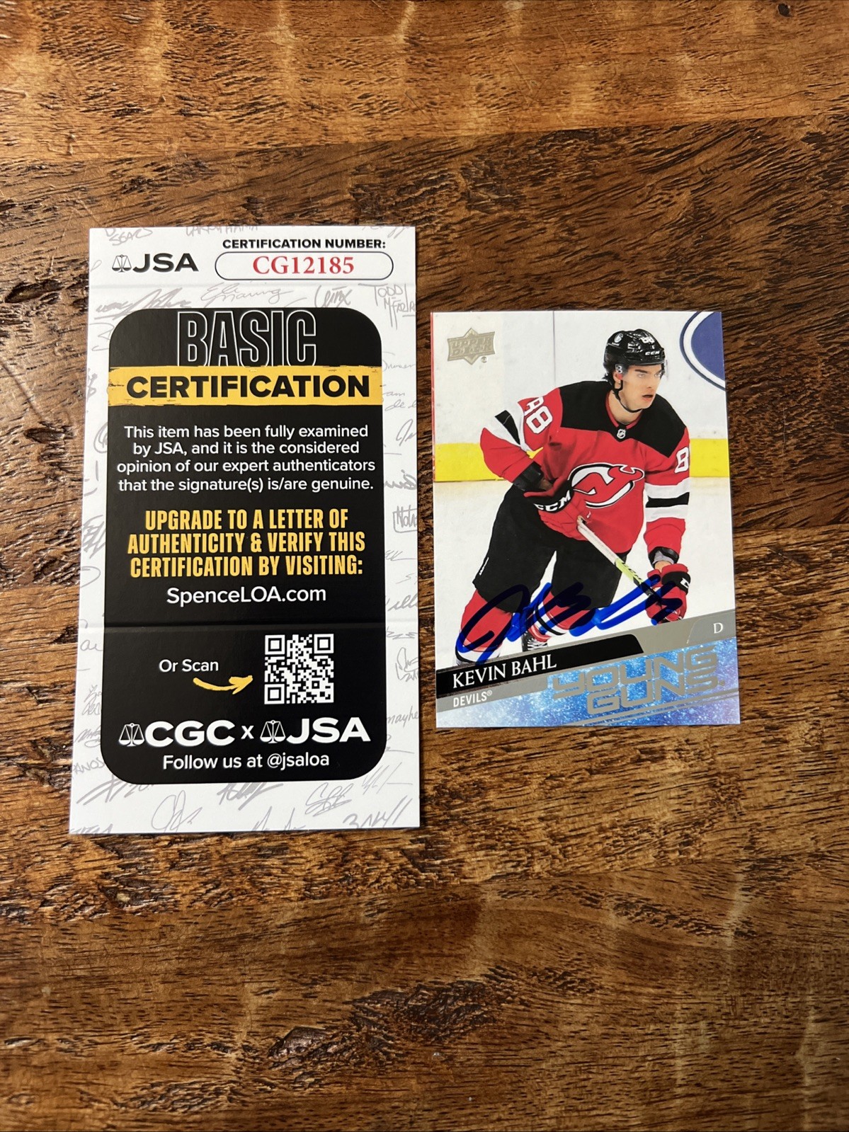 Kevin Bahl IP Signed UD Young Guns Card JSA Coa Devils Autographed
