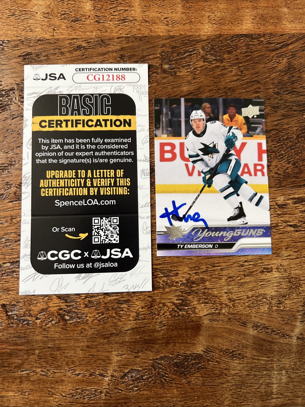 Ty Emberson IP Signed Upper Deck Young Guns Card JSA Coa Sharks Autographed