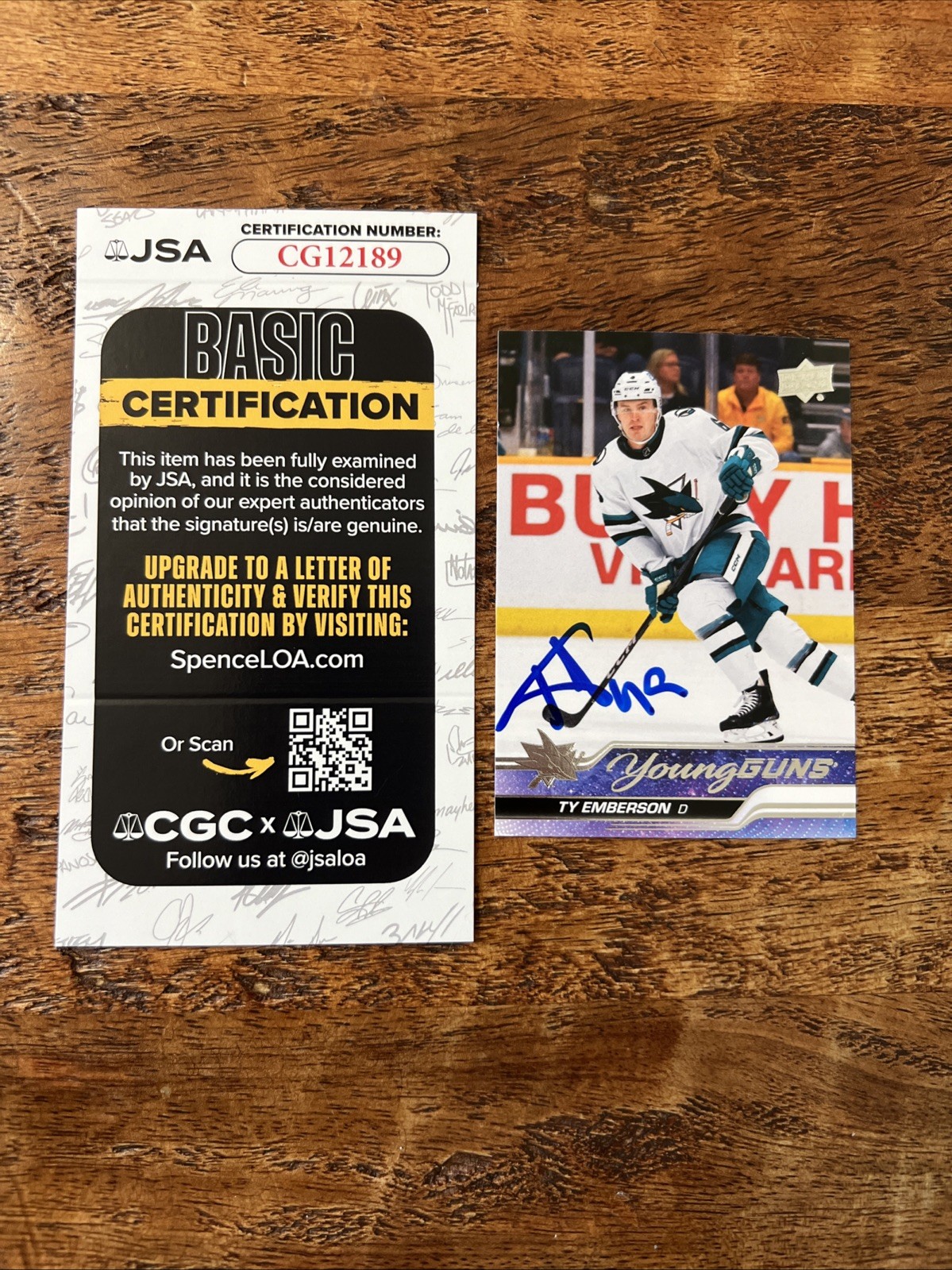 Ty Emberson IP Signed Upper Deck Young Guns Card JSA Coa Sharks Autographed