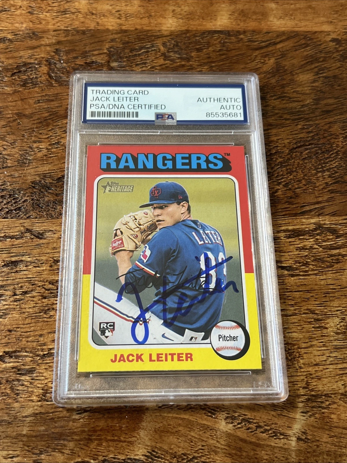 Jack Leiter IP Signed Topps Heritage RC Card Psa Dna Slab Autographed Rangers