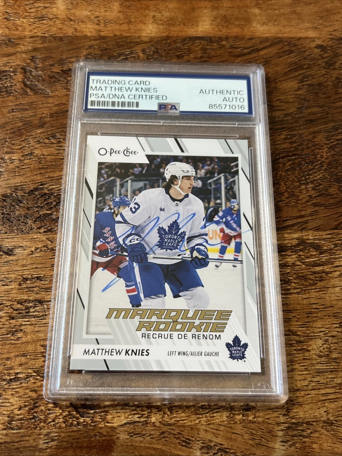 Matthew Knies IP Signed O Pee Chee RC Card Psa Dna Slab Autographed Maple Leafs